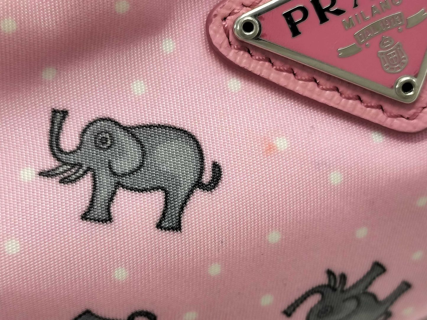 PRADA Prada Nylon Pouch with Elephant Print, Pink, Hand Strap