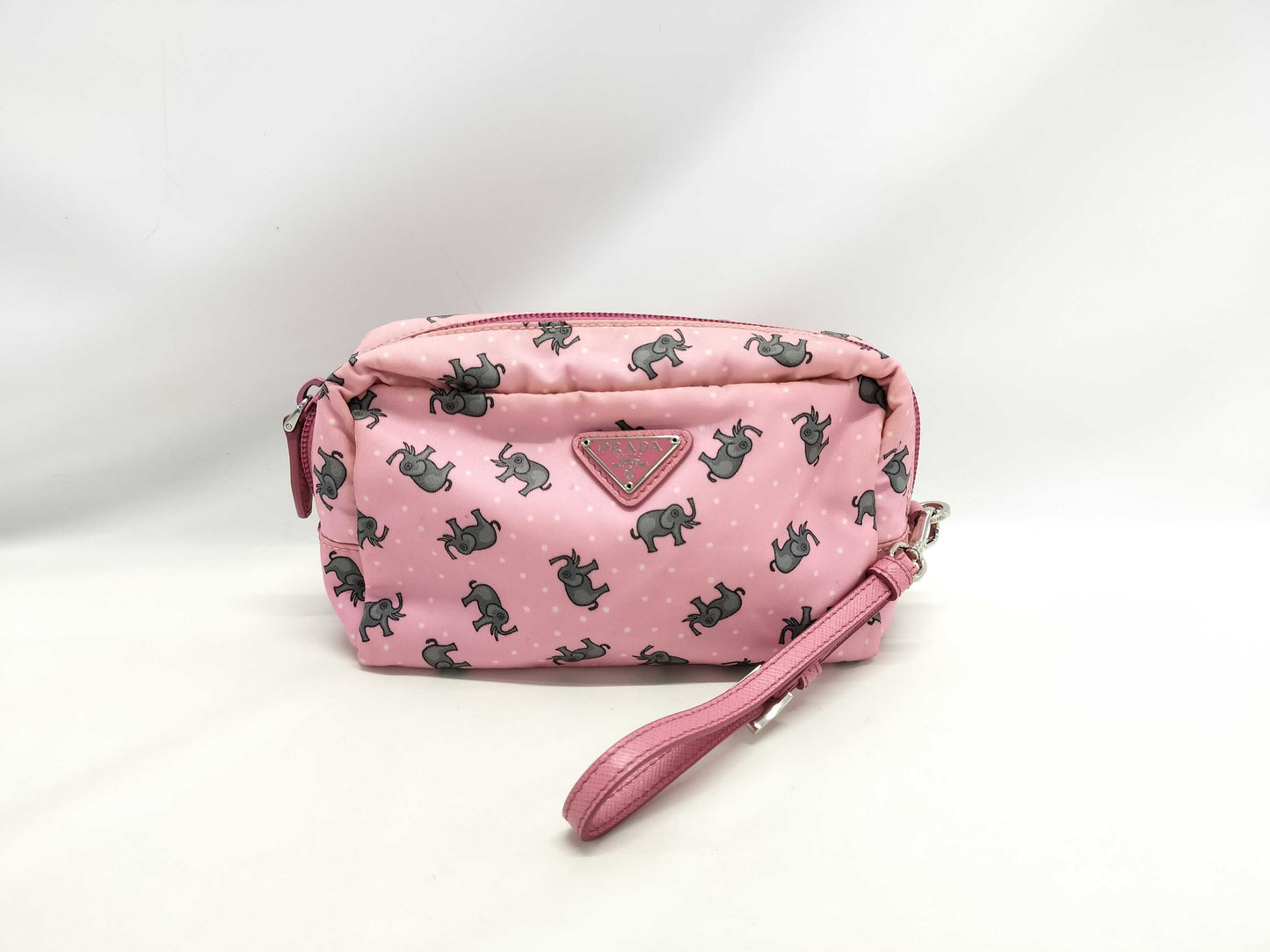 PRADA Prada Nylon Pouch with Elephant Print, Pink, Hand Strap