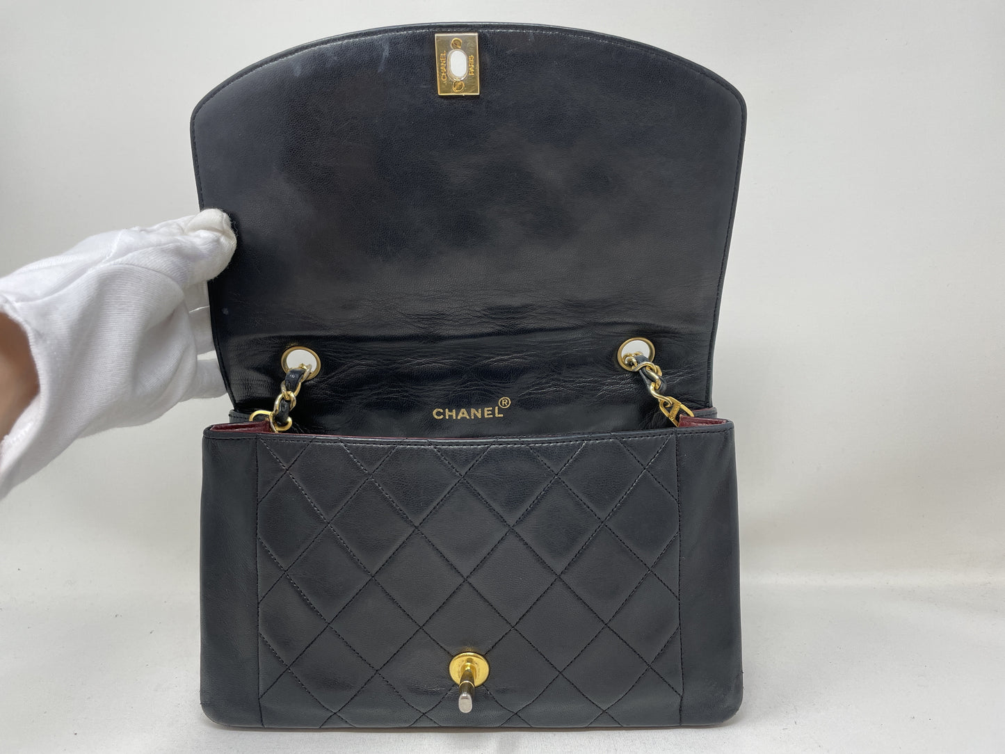 CHANEL Diana Matelasse Shoulder Bag in Black with Seal Card