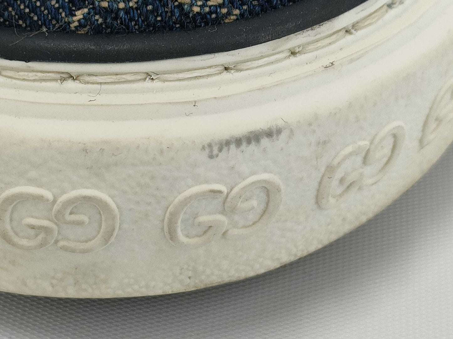 GUCCI 1977 tennis denim high-top sneakers, size 4+, GG pattern