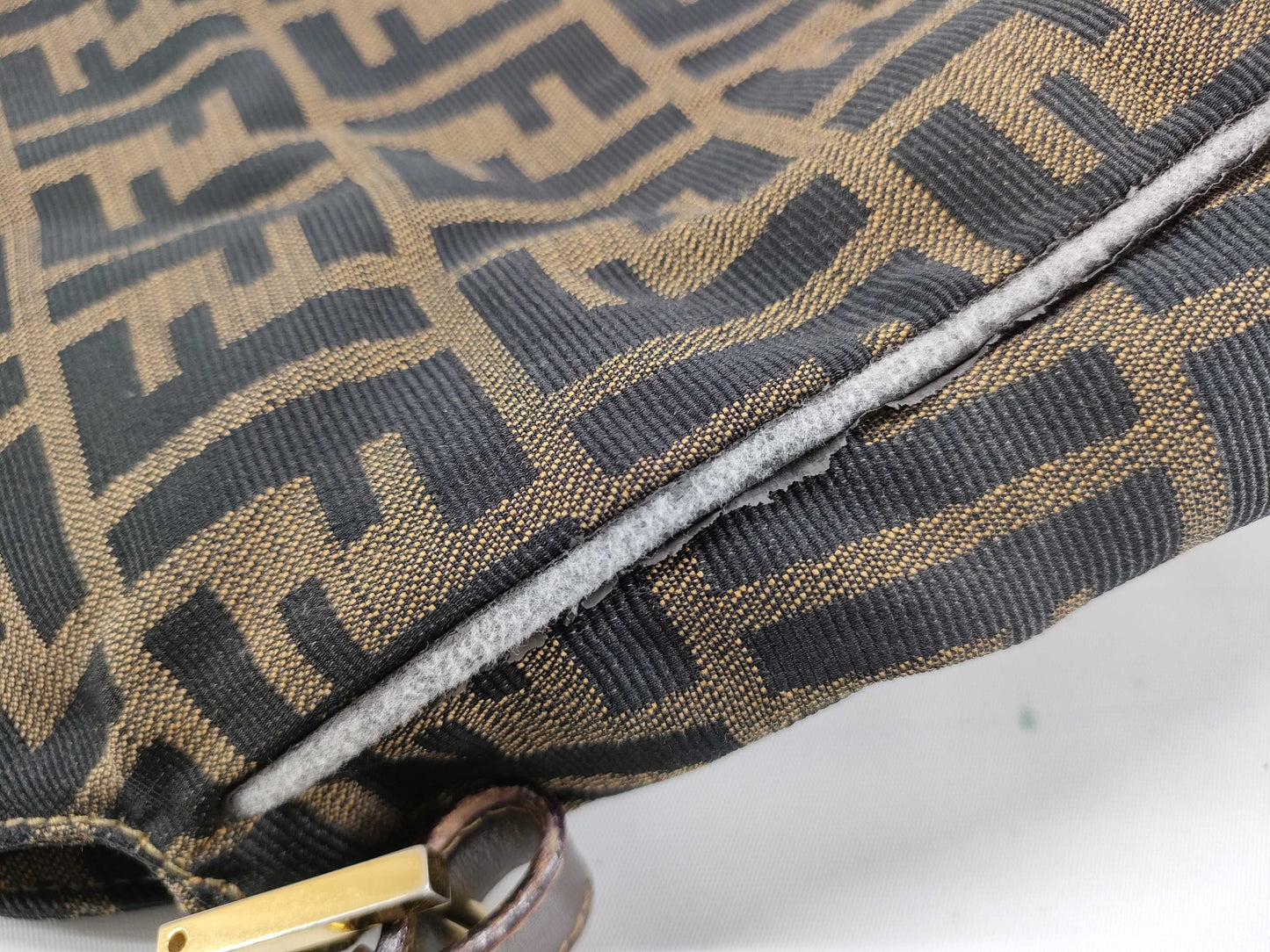 FENDI Zucca FF logo gold hardware canvas shoulder bag