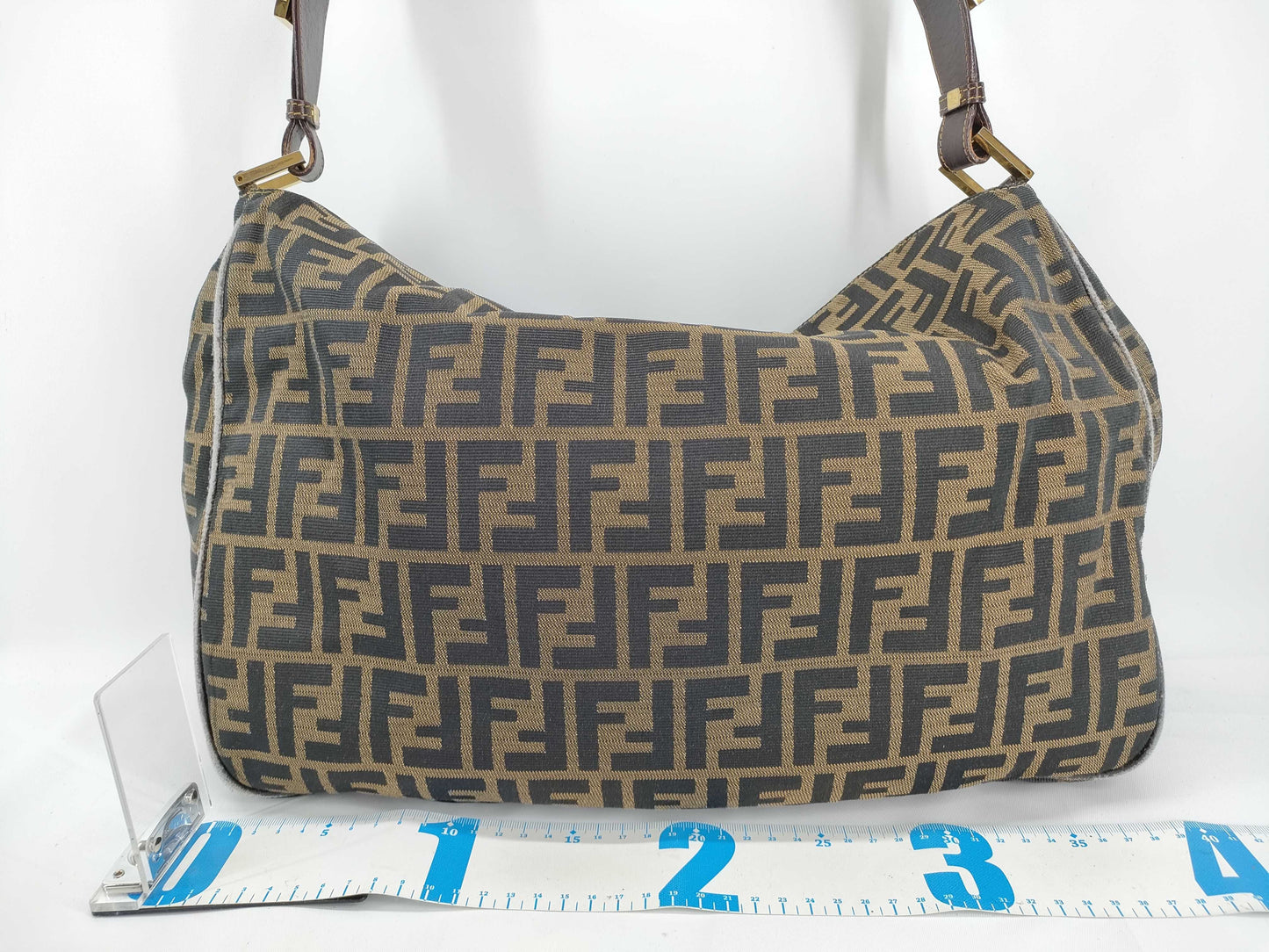 FENDI Zucca FF logo gold hardware canvas shoulder bag