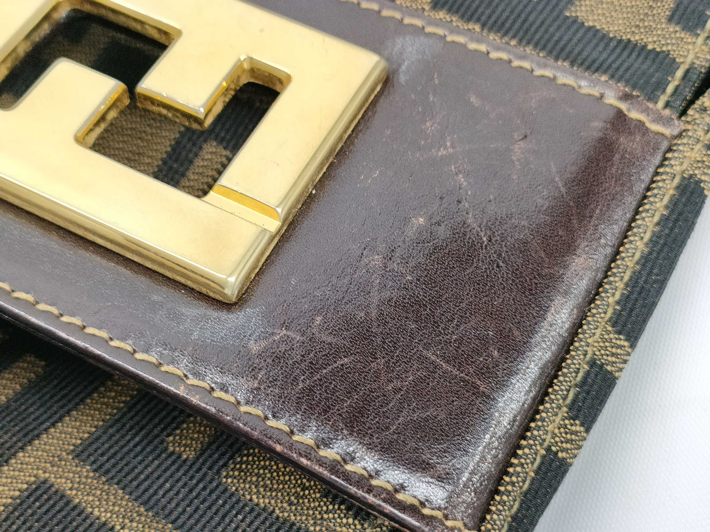 FENDI Zucca FF logo gold hardware canvas shoulder bag