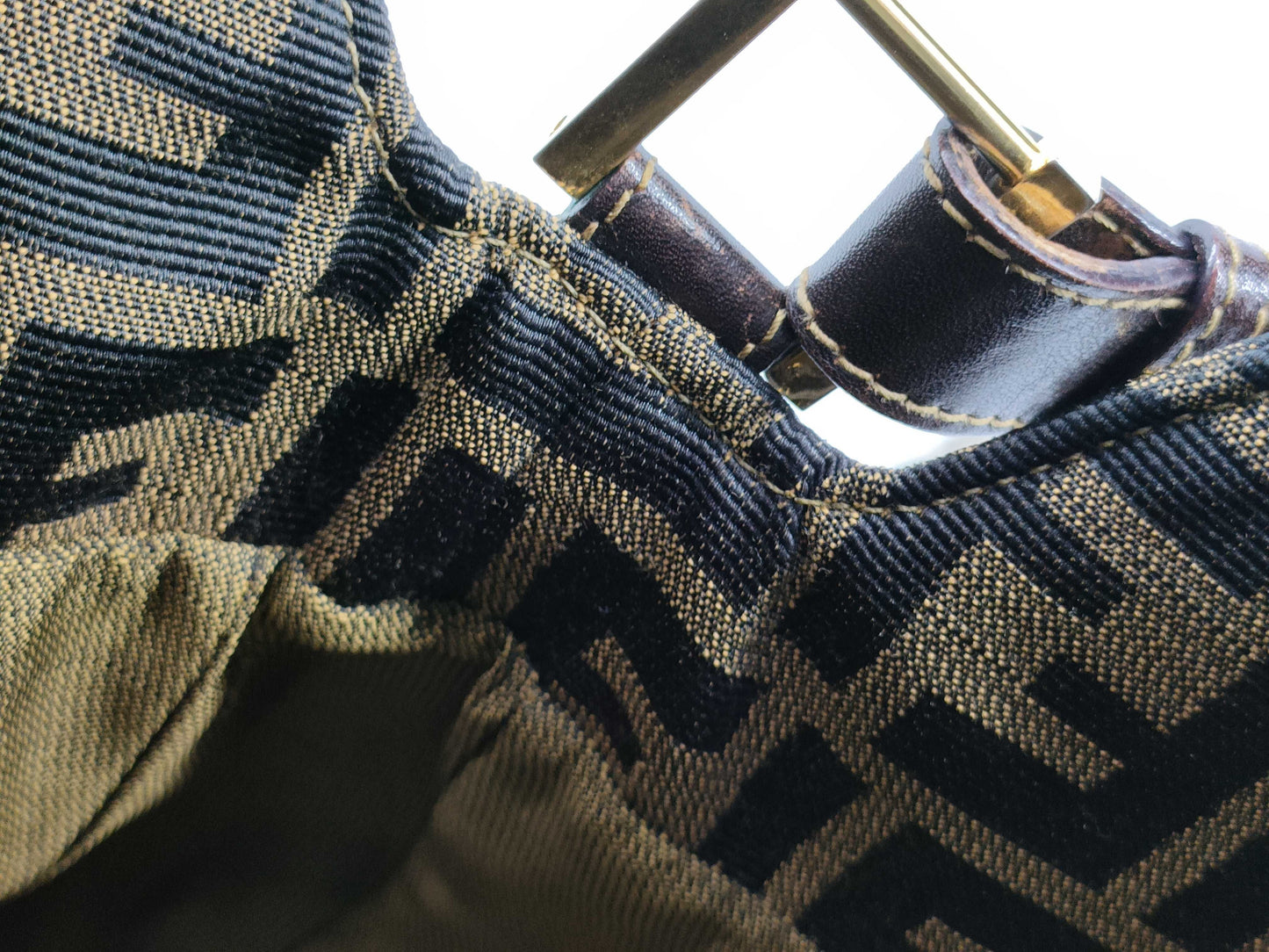 FENDI Zucca FF logo gold hardware canvas shoulder bag