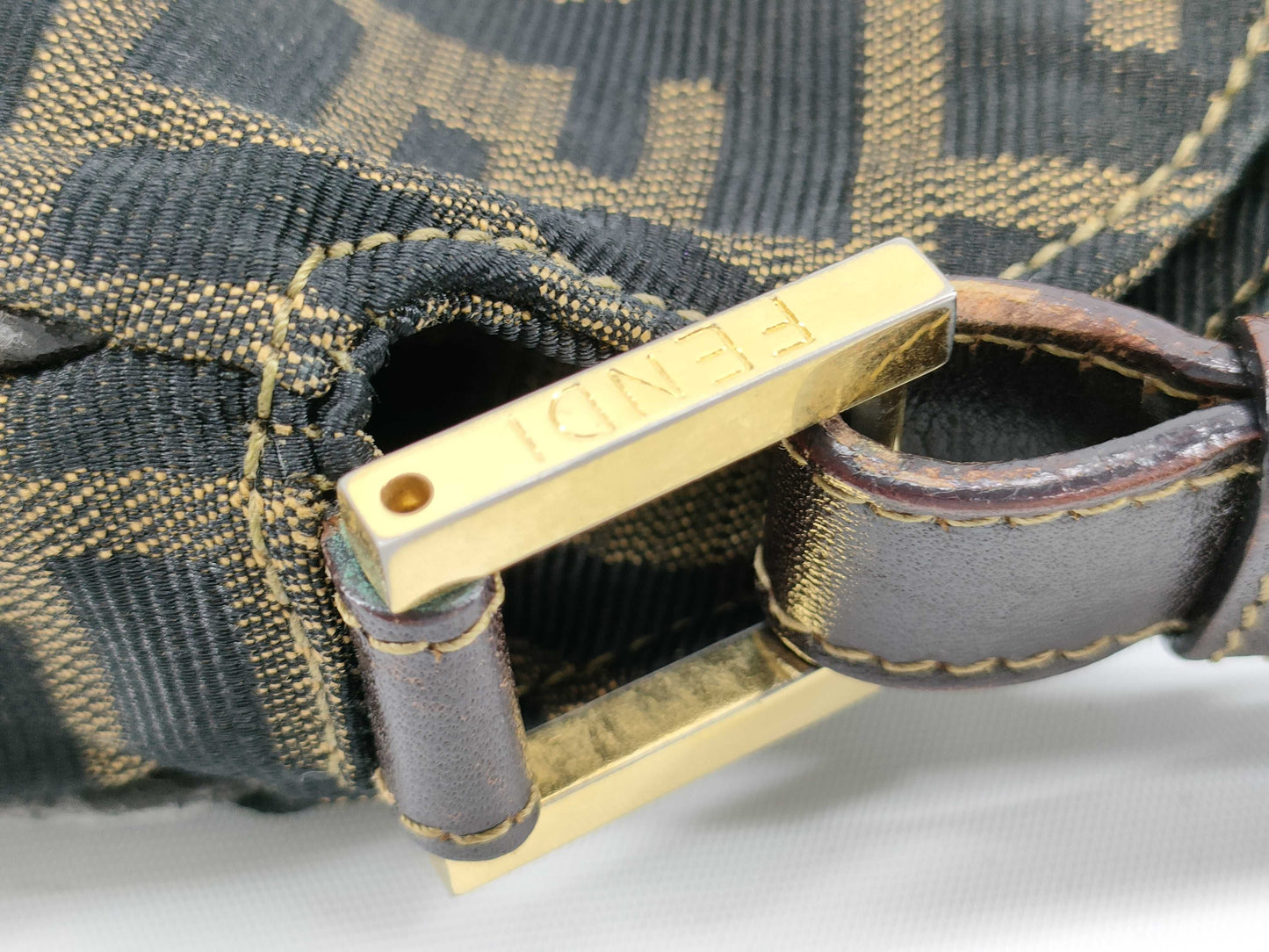 FENDI Zucca FF logo gold hardware canvas shoulder bag