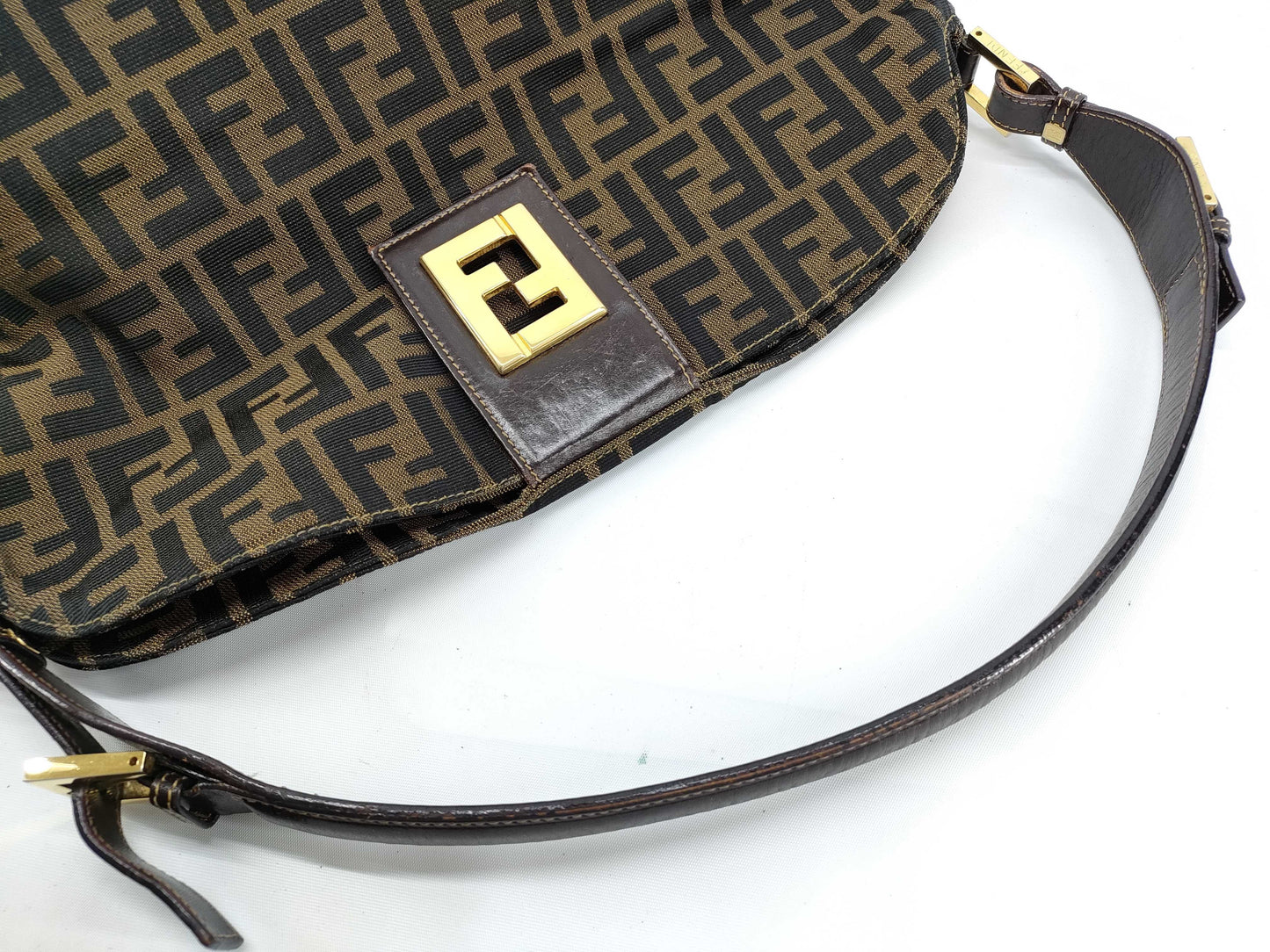 FENDI Zucca FF logo gold hardware canvas shoulder bag