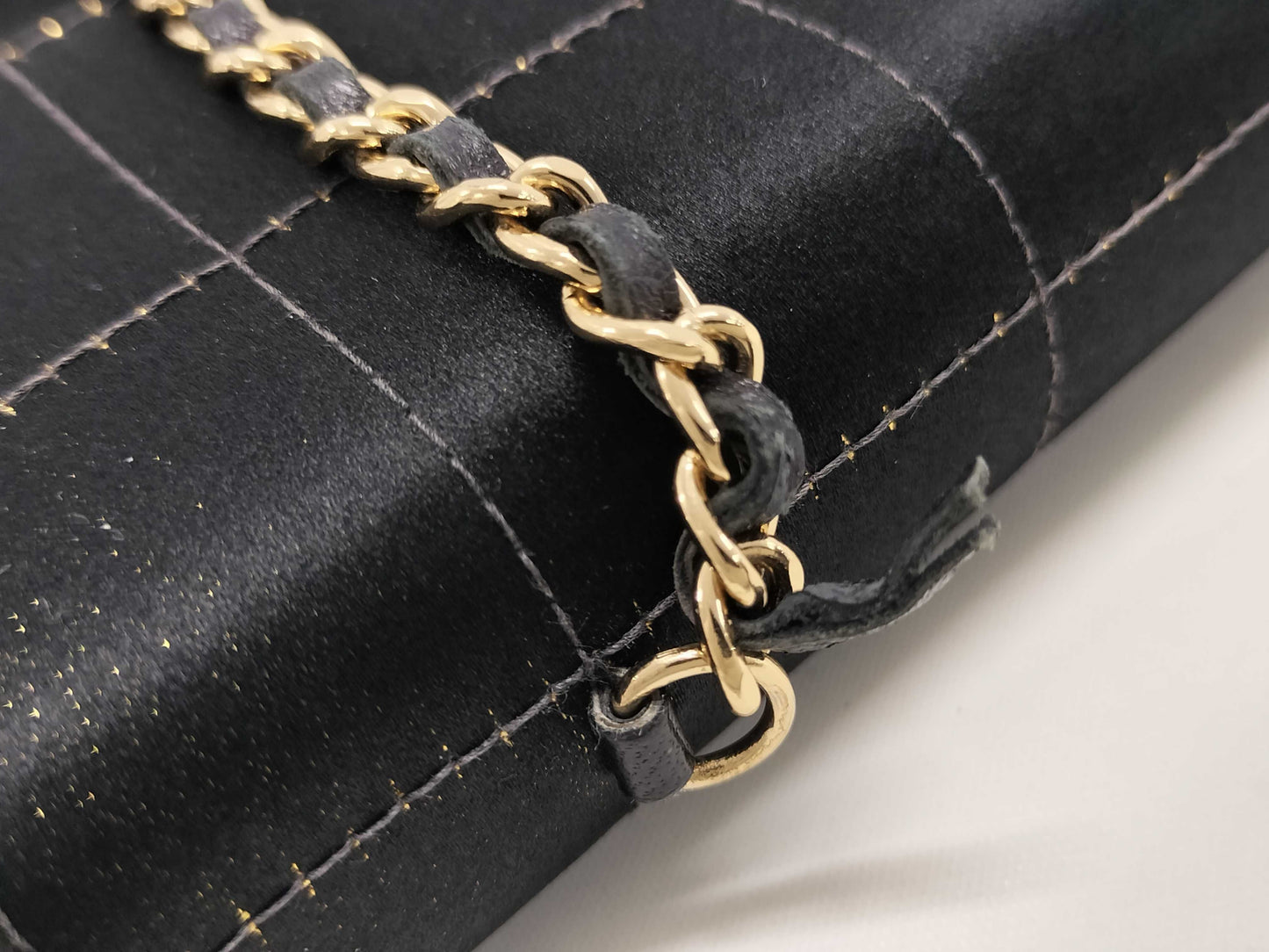 CHANEL Chocobar Satin Chain Shoulder Bag with Coco Mark, Black
