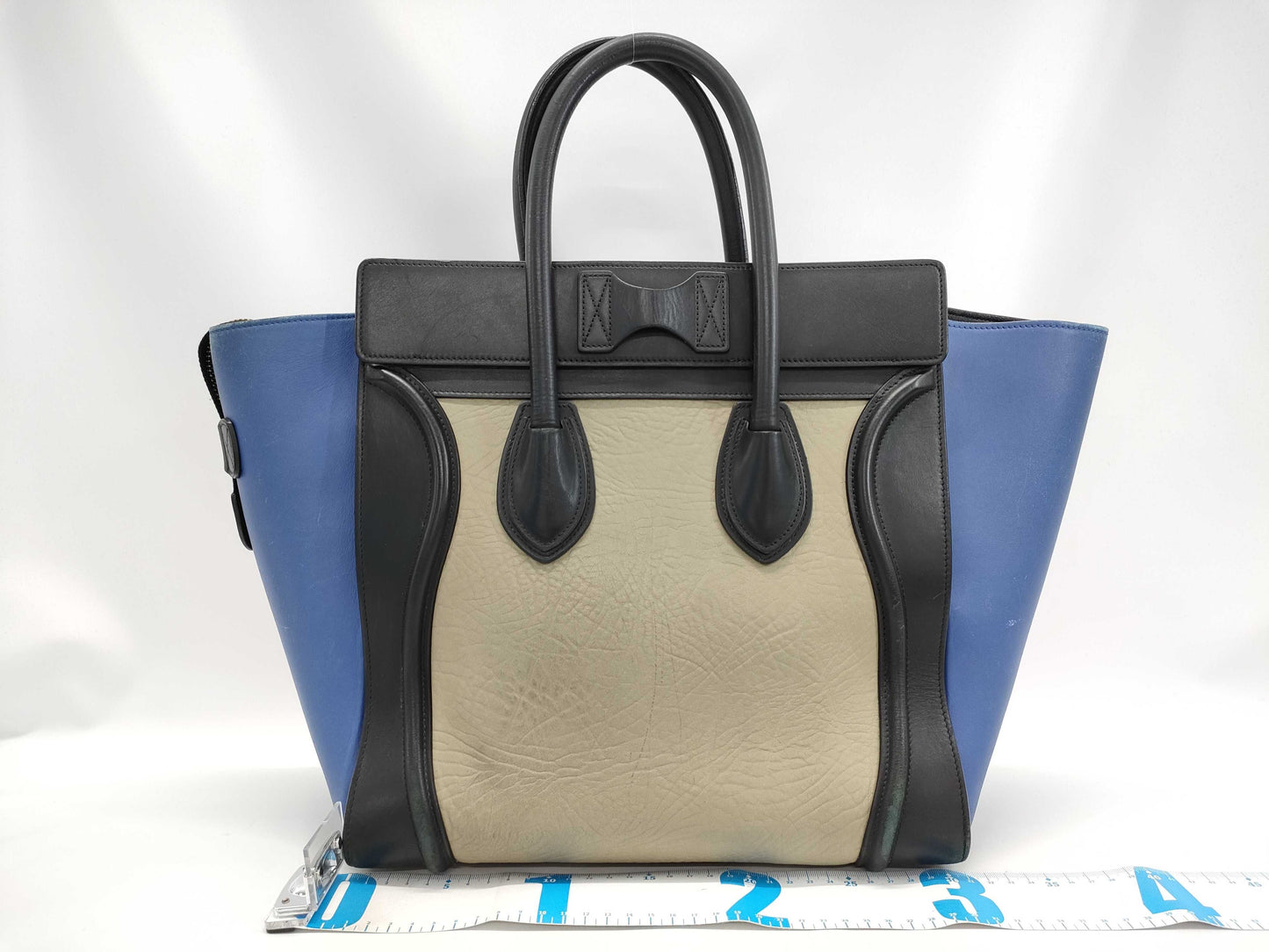 CELINE CE Luggage Micro White/Blue Tote Bag
