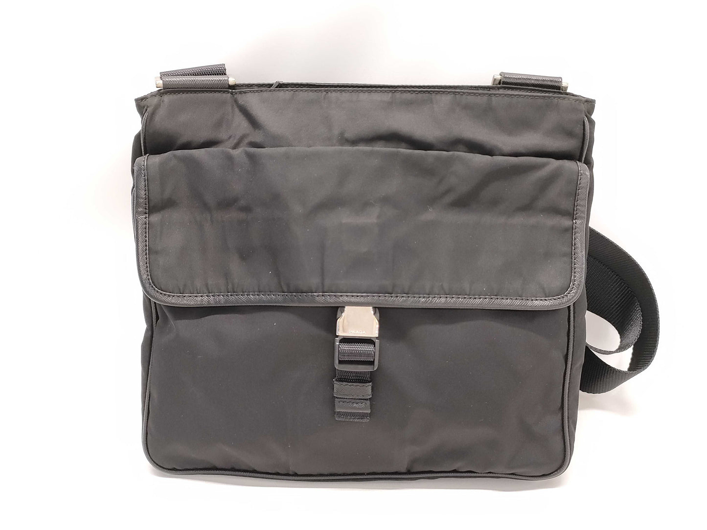 PRADA Nylon Prada Shoulder Bag with Triangle Logo in Black