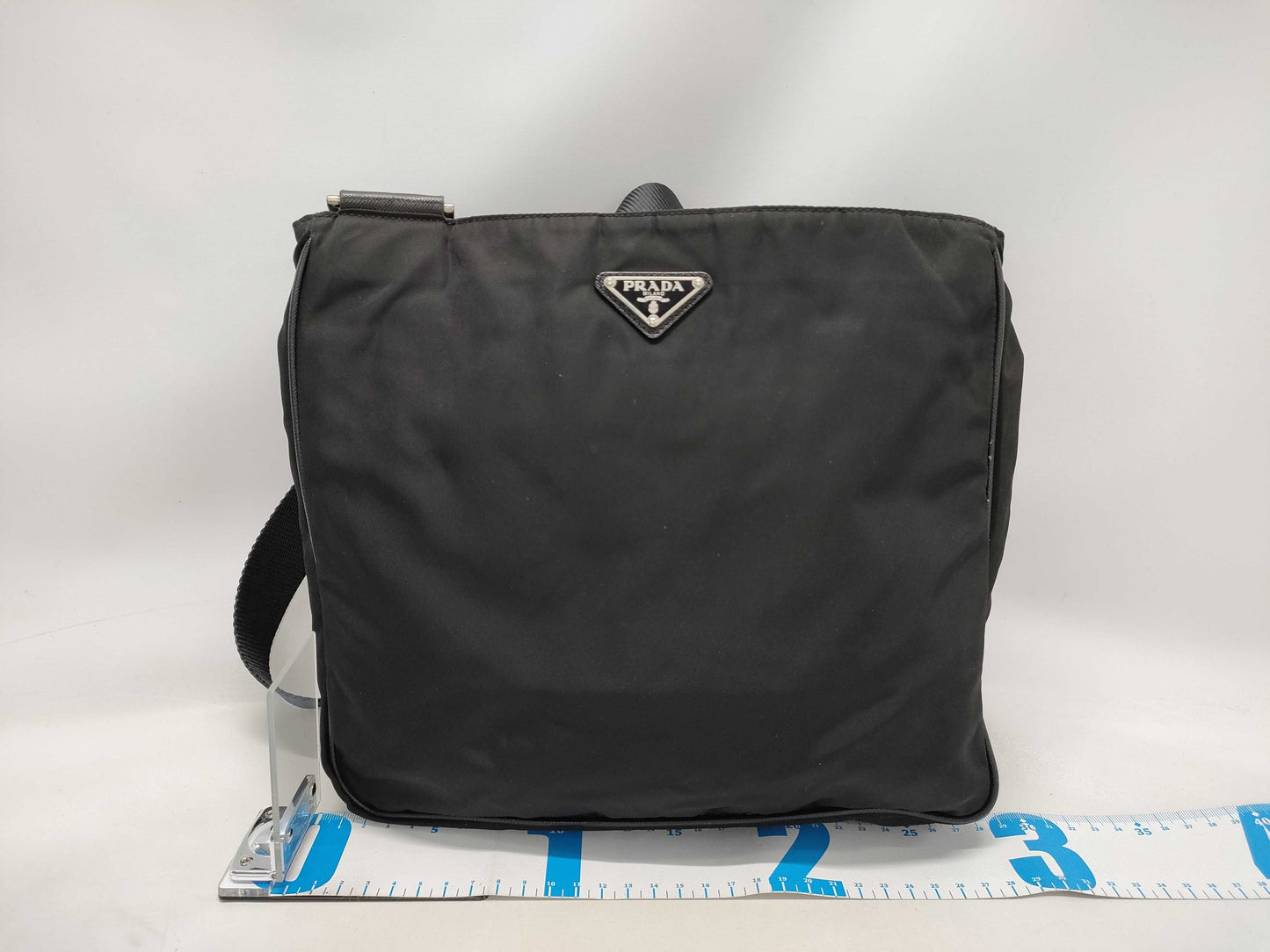 PRADA Nylon Prada Shoulder Bag with Triangle Logo in Black