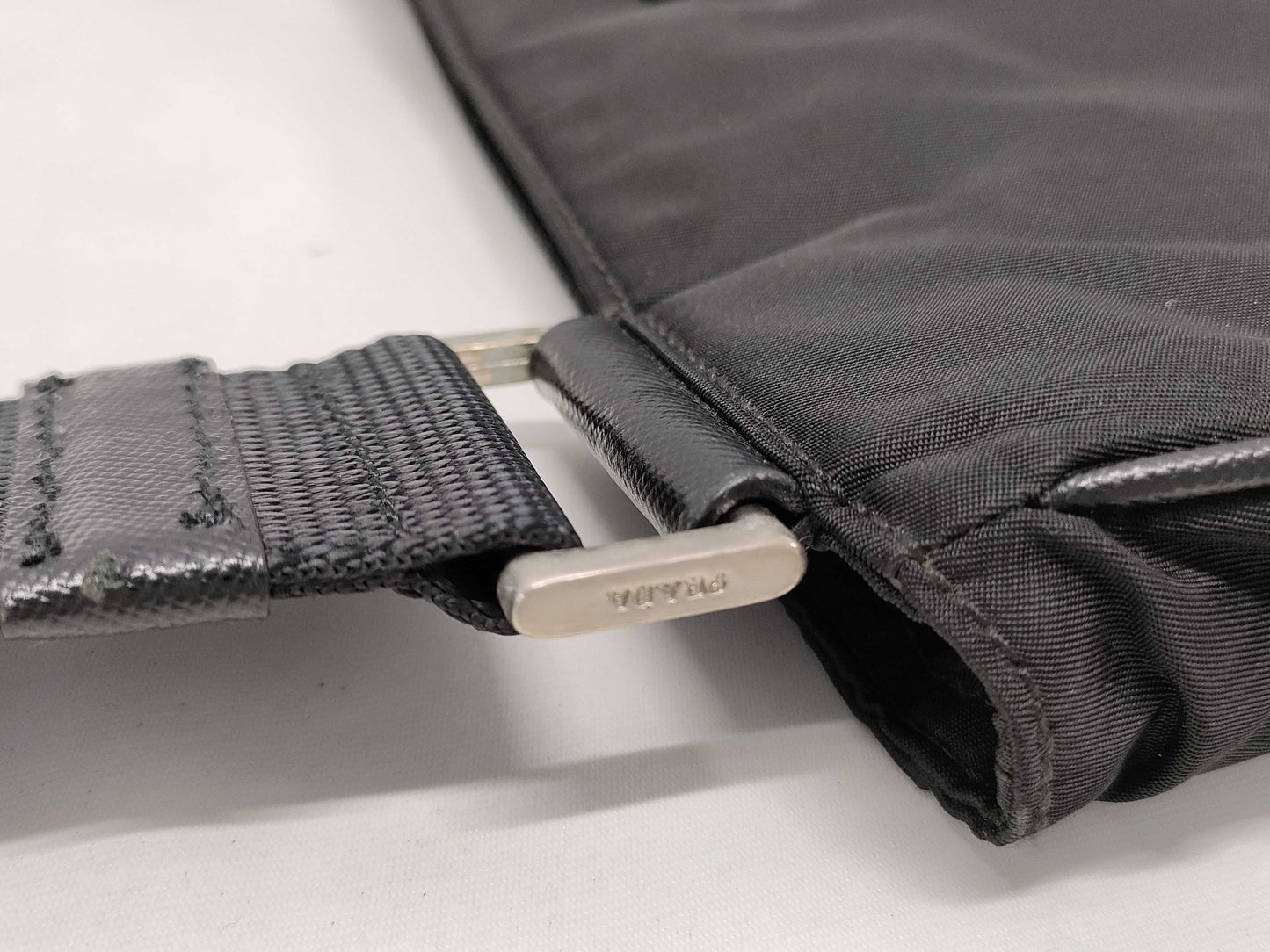 PRADA Nylon Prada Shoulder Bag with Triangle Logo in Black