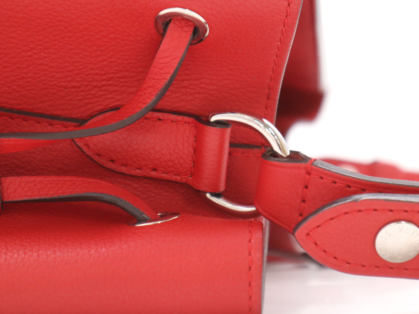 LOUIS VUITTON M54679 Leather Lock Me Red Shoulder Bag with Dust Bag and Cloche, RFID Verified