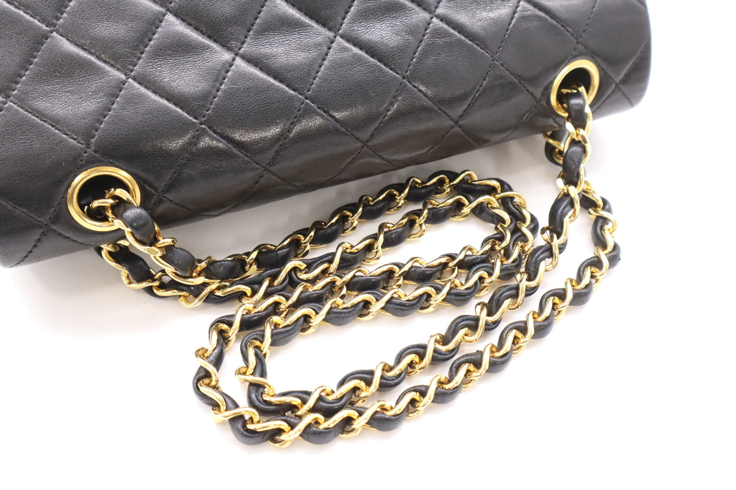 CHANEL Lambskin Matelasse 23 Double Flap Double Chain GD Hardware Black Seal Shoulder Bag 3951288