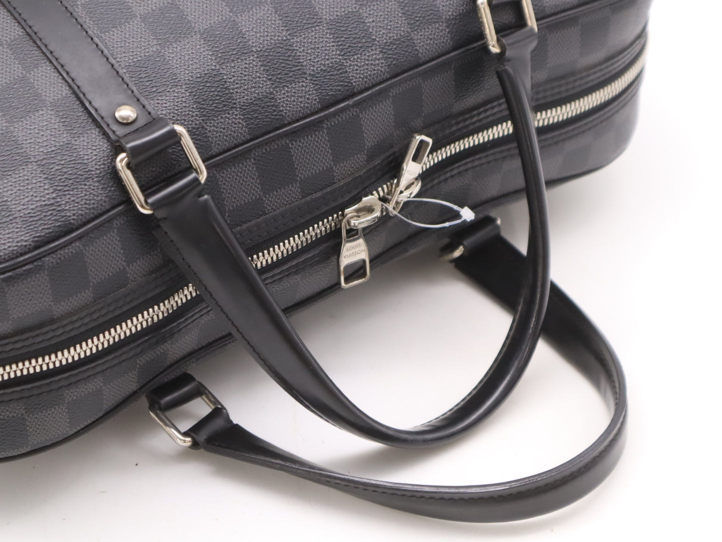 LOUIS VUITTON N51195 Damier Graphite Porte-Document Voyage Business Bag with Padlock, 2 Keys, Name Tag, Handle Cover, and Cloche