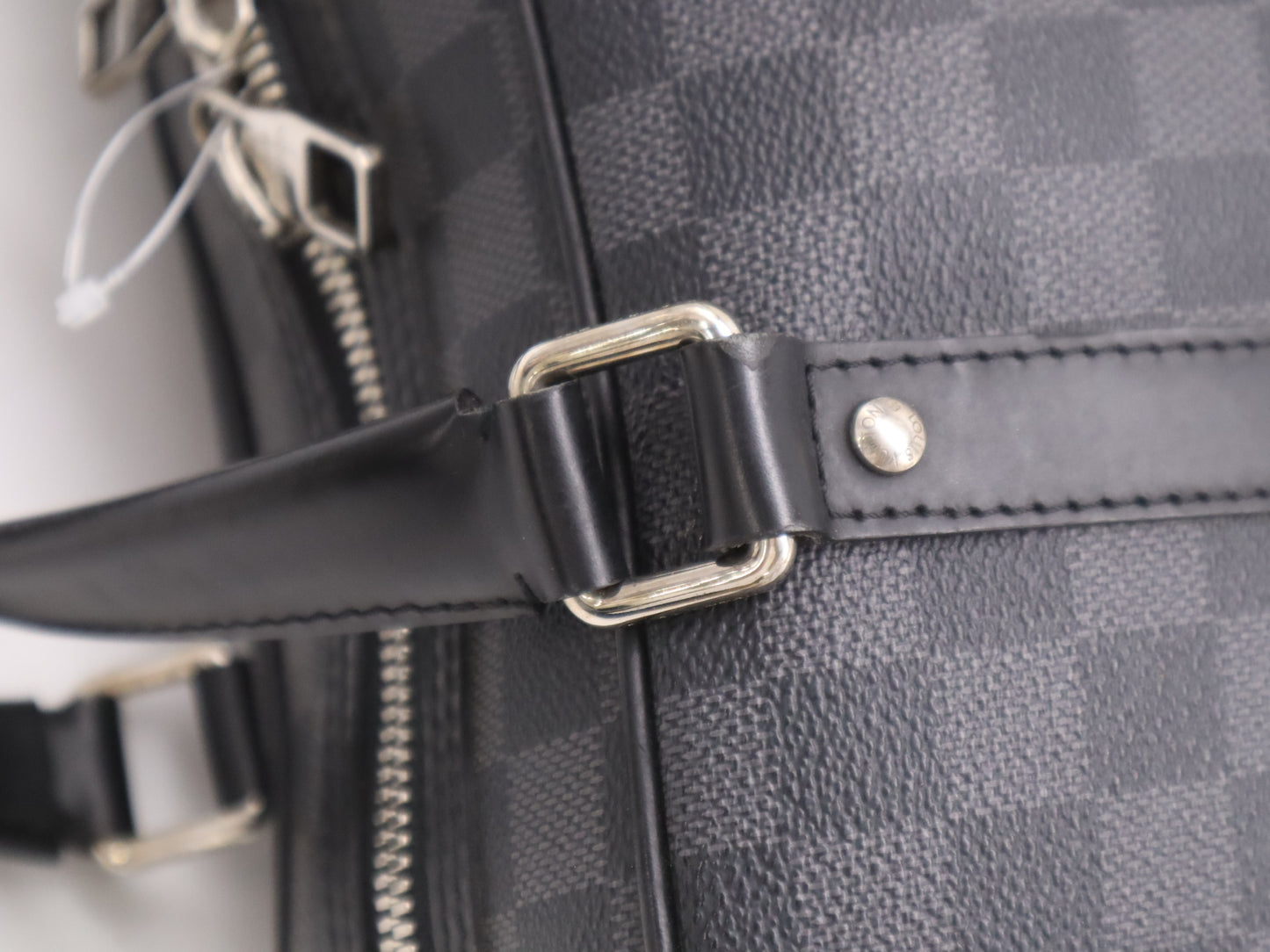 LOUIS VUITTON N51195 Damier Graphite Porte-Document Voyage Business Bag with Padlock, 2 Keys, Name Tag, Handle Cover, and Cloche
