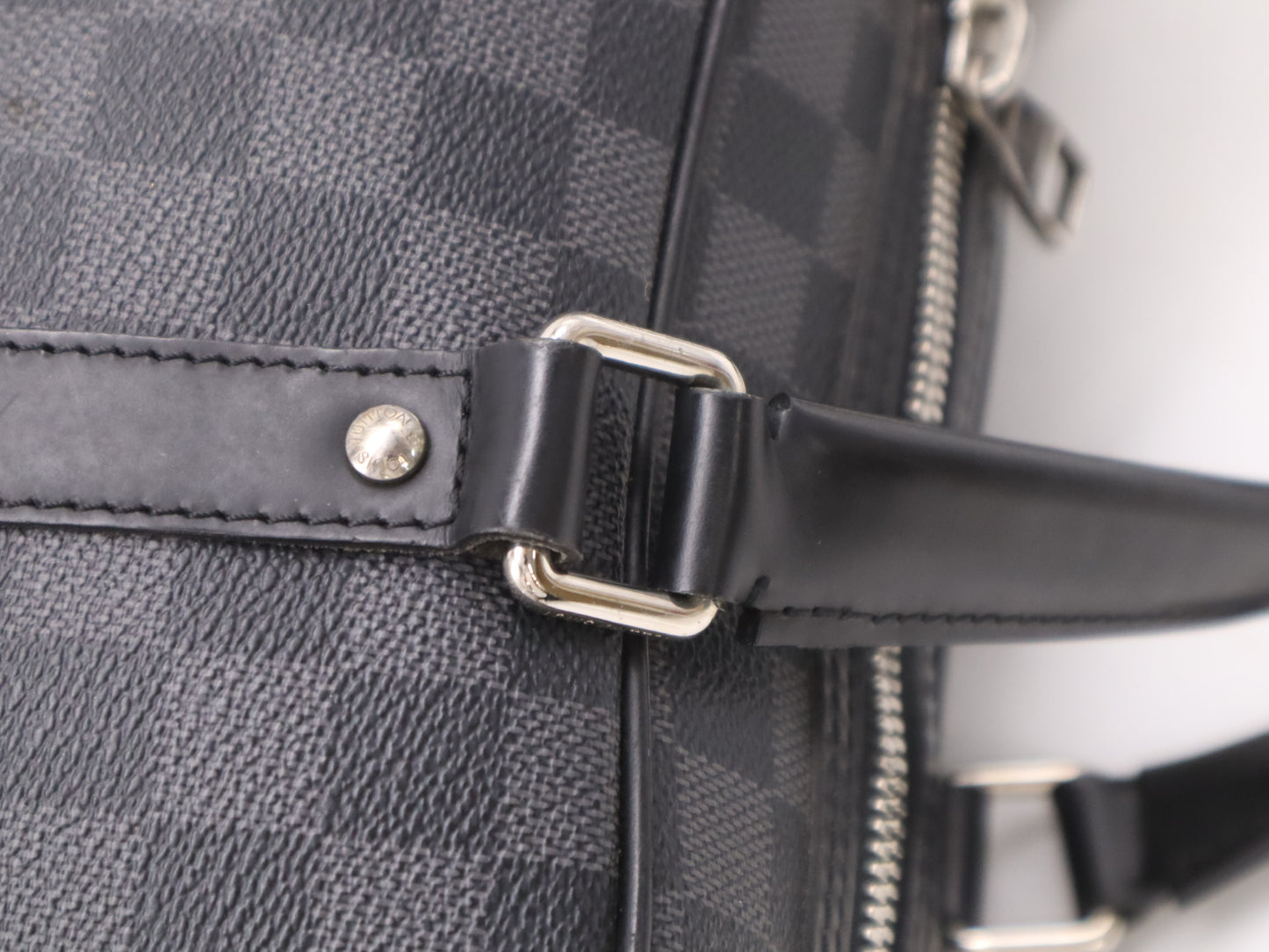 LOUIS VUITTON N51195 Damier Graphite Porte-Document Voyage Business Bag with Padlock, 2 Keys, Name Tag, Handle Cover, and Cloche