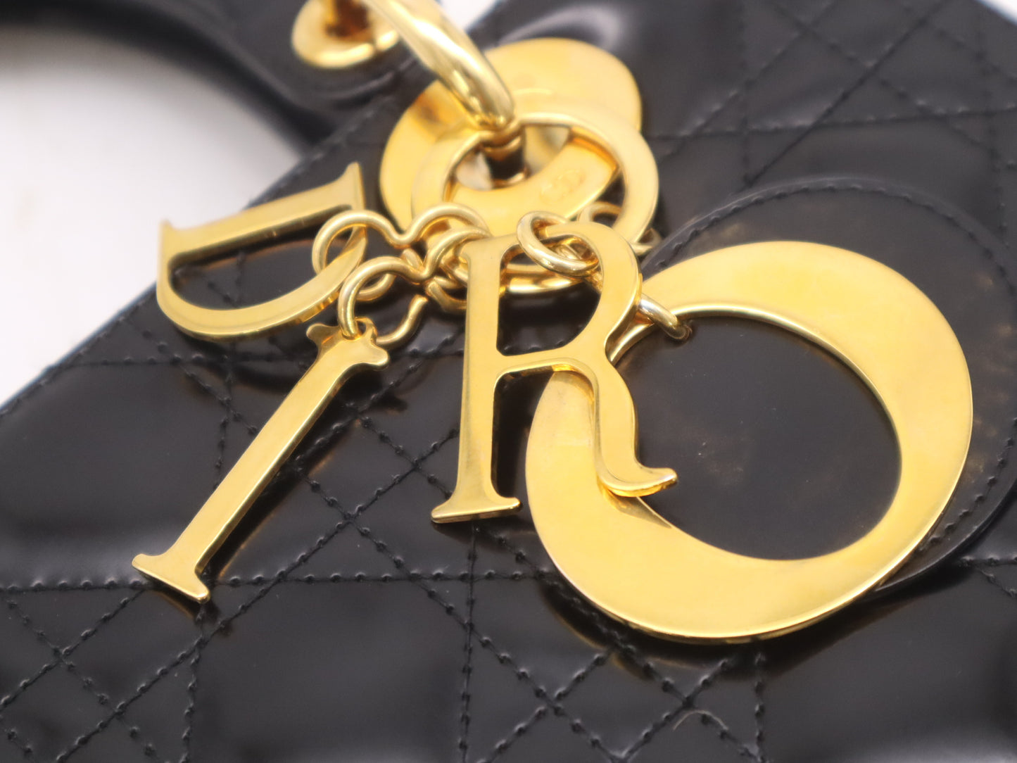 Dior Patent Leather Lady Dior Medium Leather Black Handbag