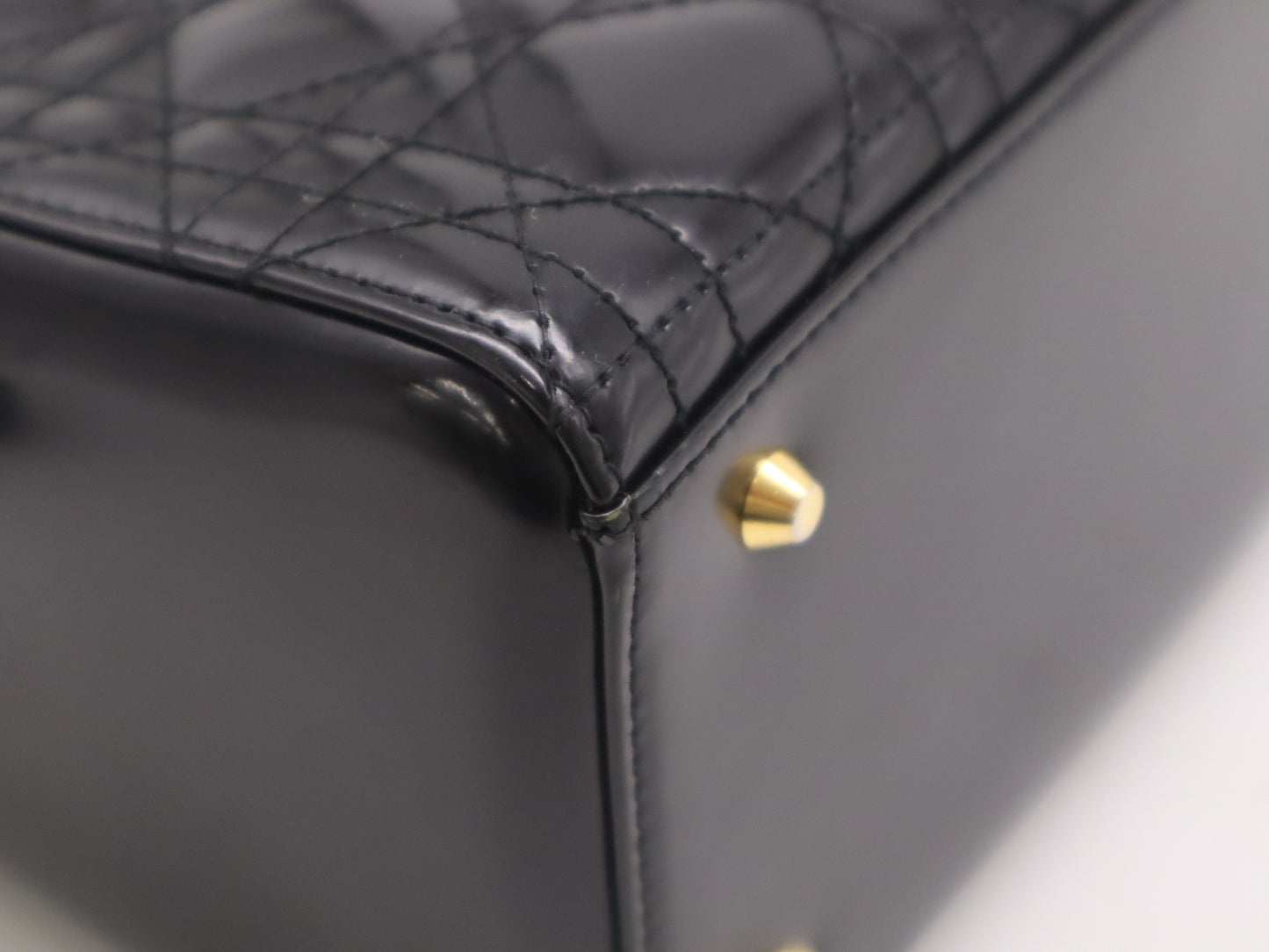 Dior Patent Leather Lady Dior Medium Leather Black Handbag