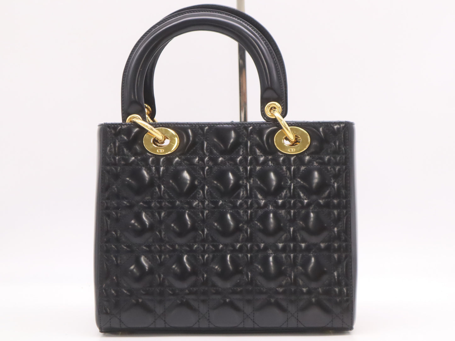 Dior Patent Leather Lady Dior Medium Leather Black Handbag