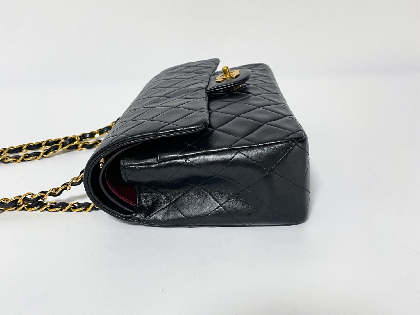 CHANEL Double Flap Matelasse Black Lambskin Shoulder Bag with Seal and Box