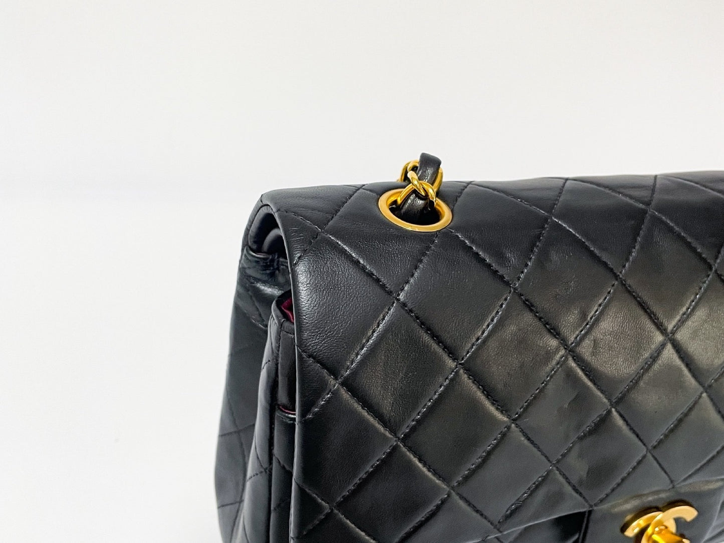 CHANEL Double Flap Matelasse Black Lambskin Shoulder Bag with Seal and Box