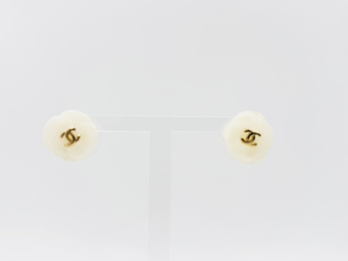 CHANEL Coco Mark Camellia Earrings 02P Resin Plastic White Earrings
