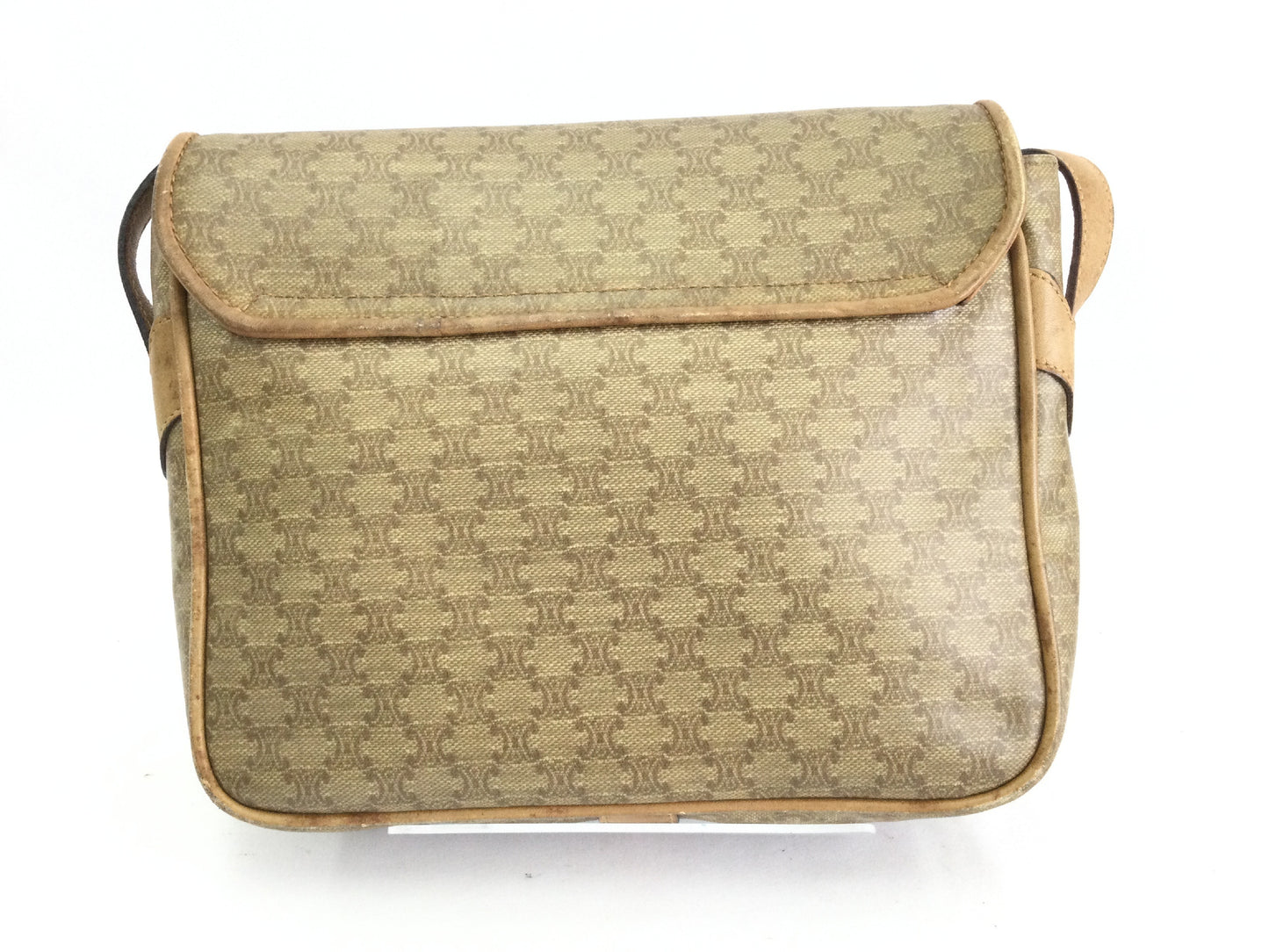 CELINE Macadam Shoulder Bag in Beige PVC