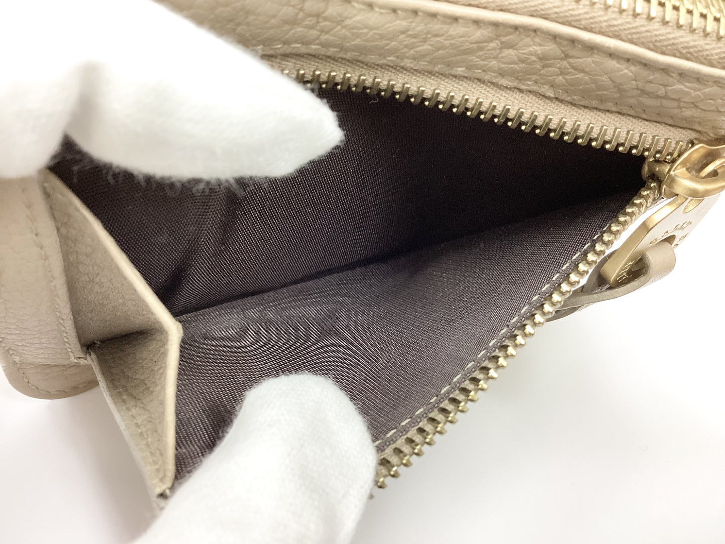 BALLY Coin Case, Beige Grained Leather with Gold Hardware