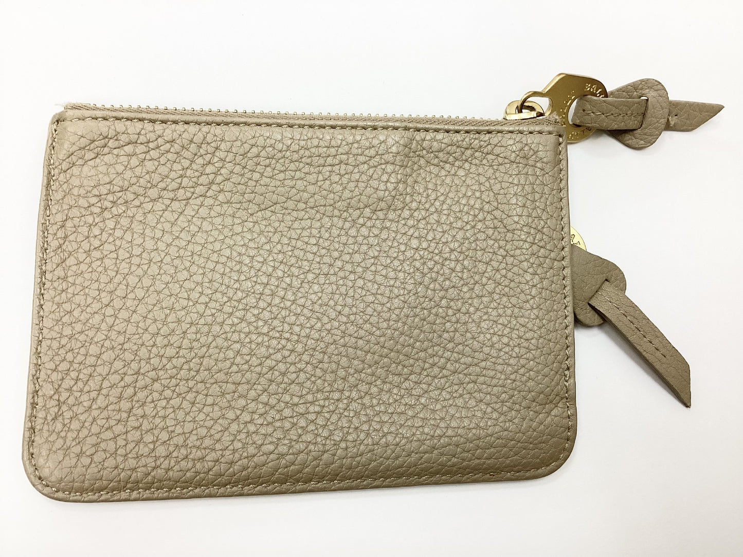 BALLY Coin Case, Beige Grained Leather with Gold Hardware
