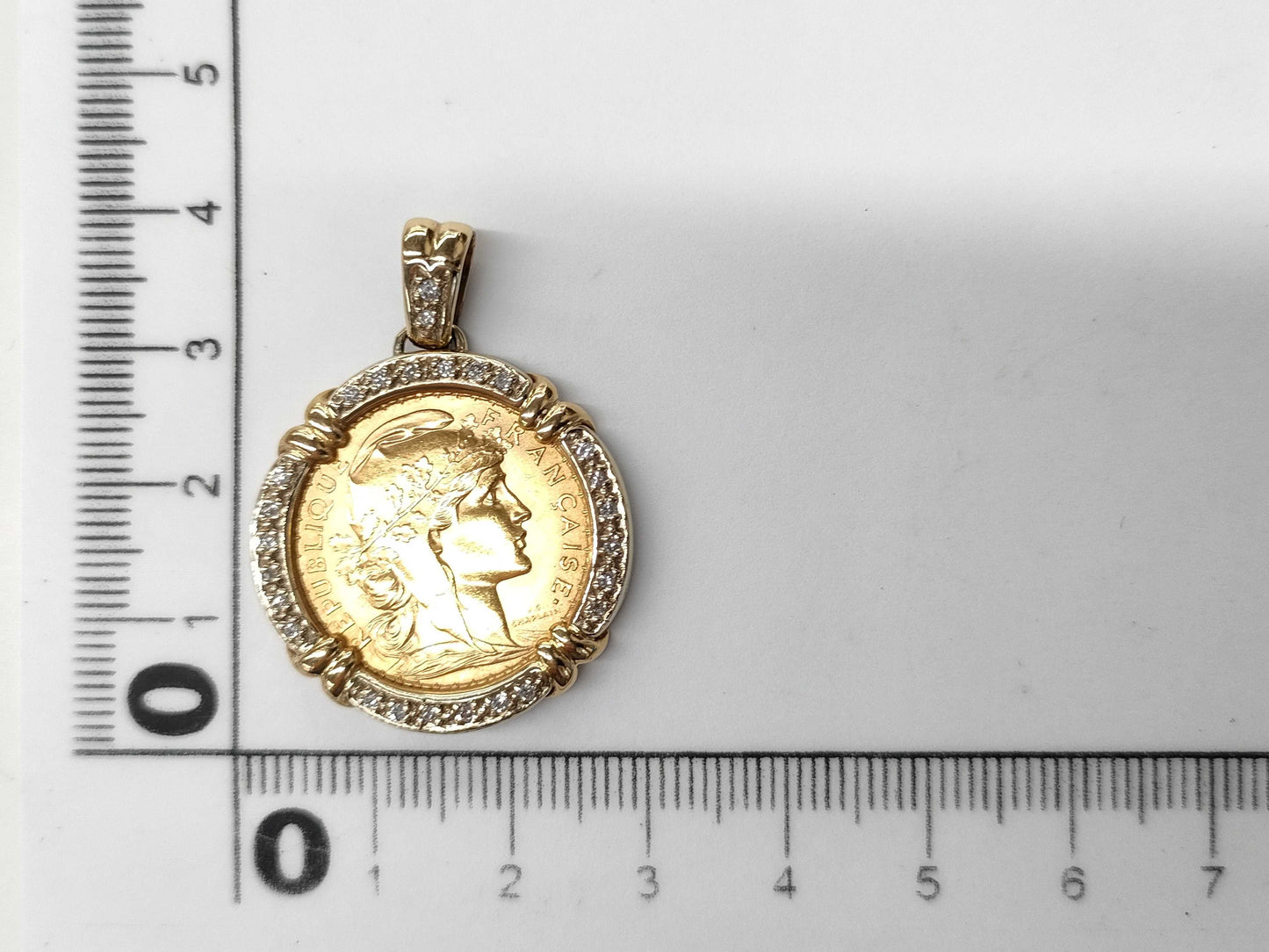 1910 20 Franc Gold Coin D0.21ct K21.6/750 11.5g Pendant Top