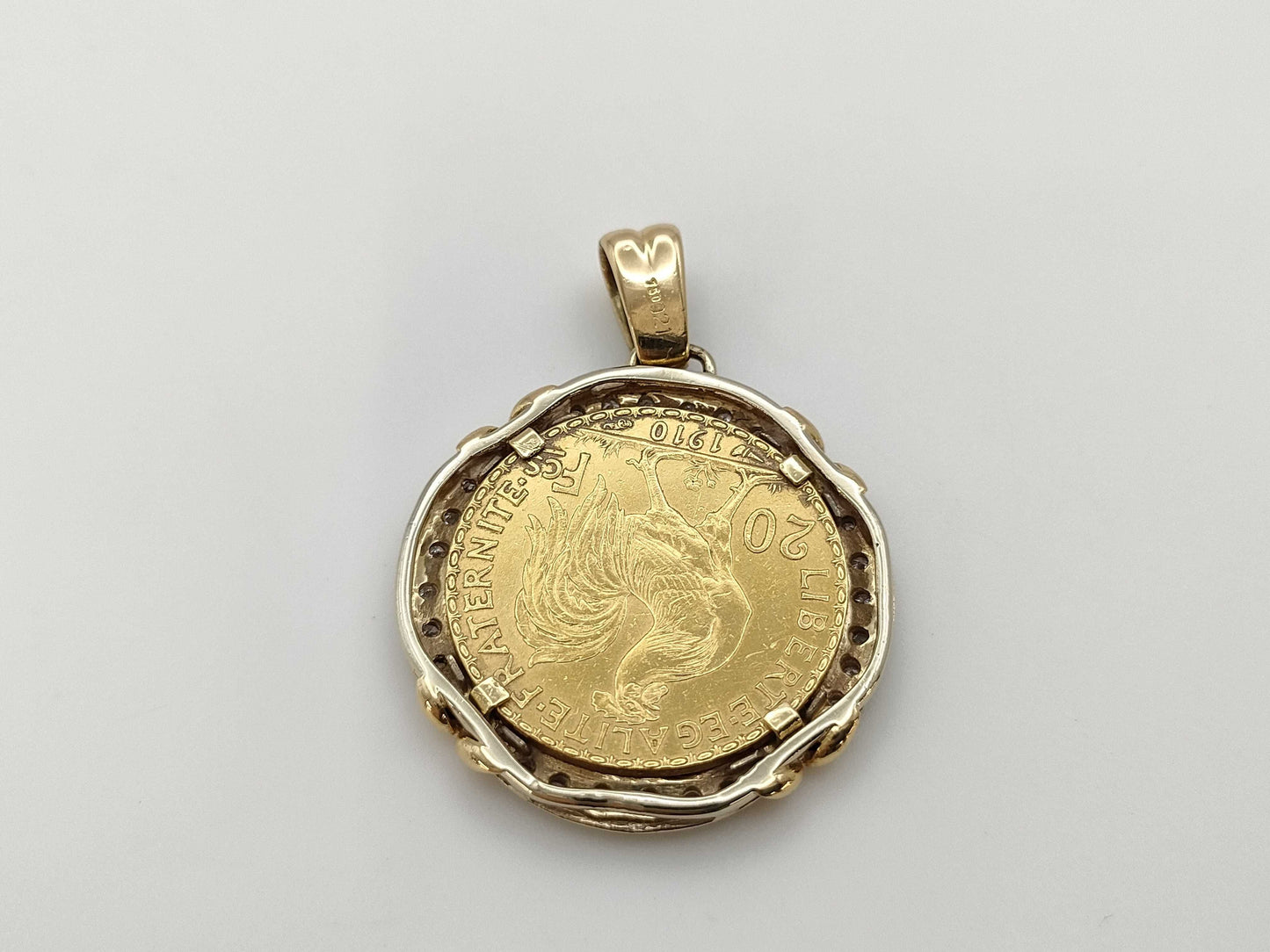 1910 20 Franc Gold Coin D0.21ct K21.6/750 11.5g Pendant Top