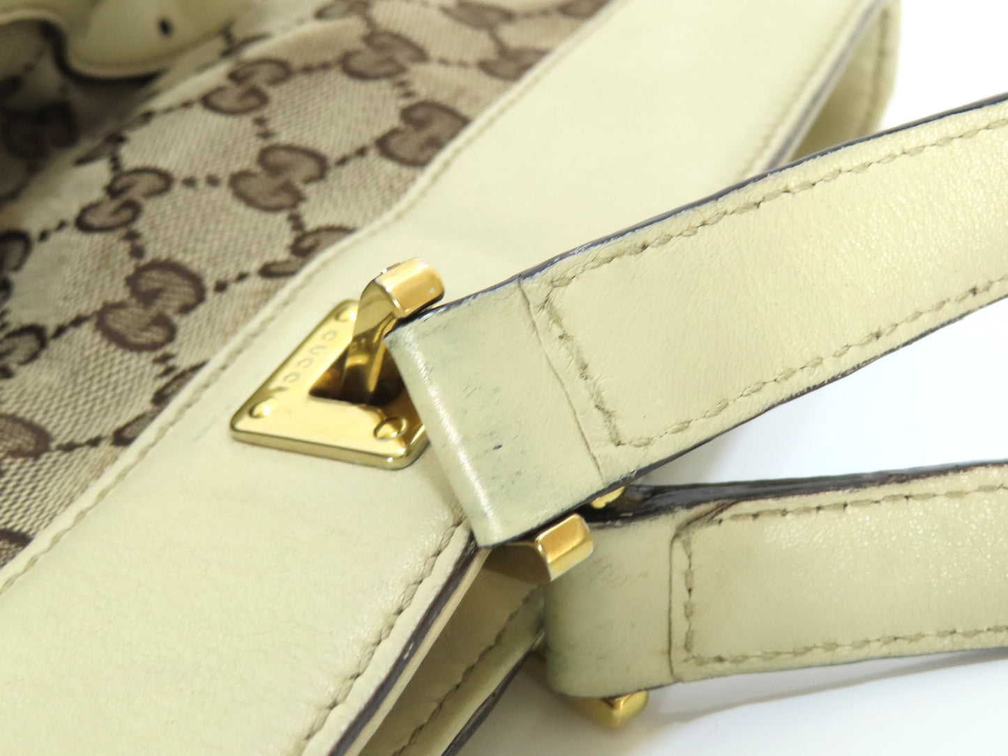 GUCCI GG Canvas Tote Bag, GG Canvas Leather, White and Beige Shoulder Bag