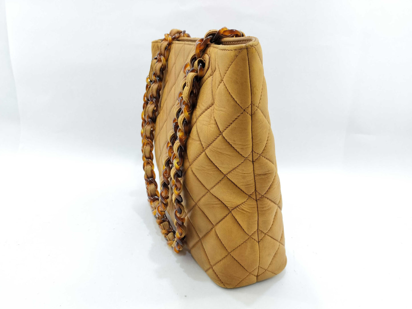 CHANEL Lamb Matelasse Tortoiseshell Chain Tote Bag with Seal