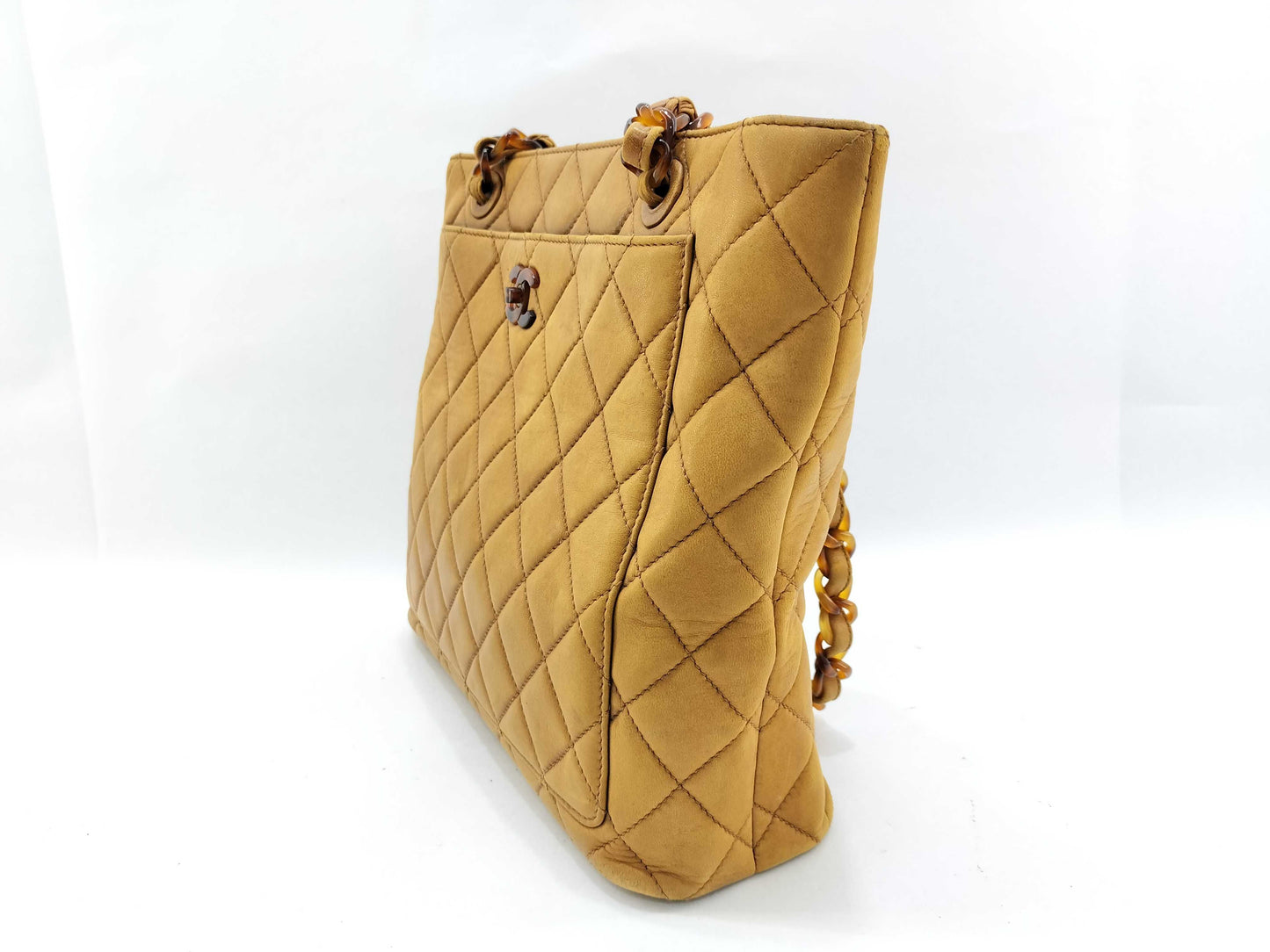CHANEL Lamb Matelasse Tortoiseshell Chain Tote Bag with Seal