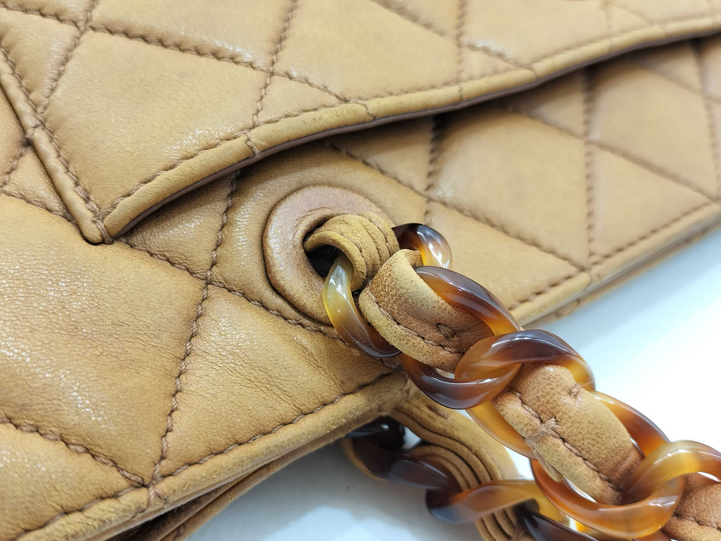 CHANEL Lamb Matelasse Tortoiseshell Chain Tote Bag with Seal