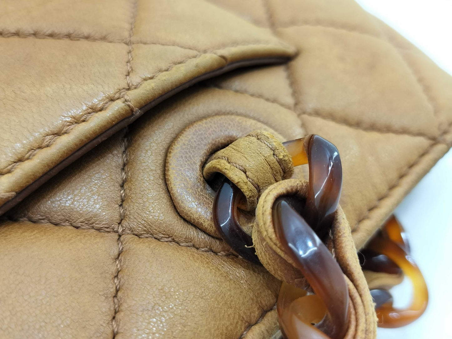 CHANEL Lamb Matelasse Tortoiseshell Chain Tote Bag with Seal