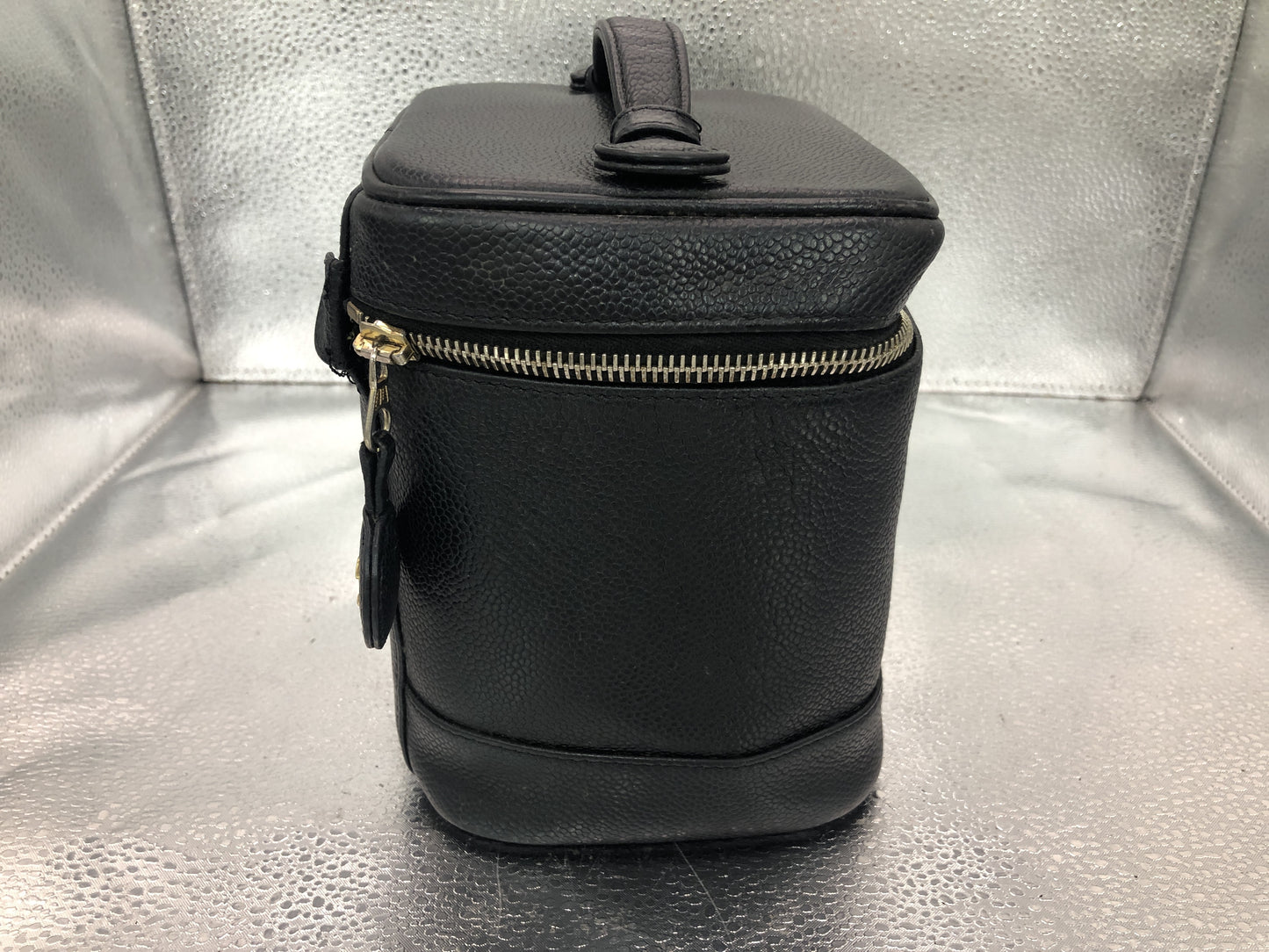 CHANEL Coco Mark Vertical Vanity Bag A01998 Caviar Skin Black Vanity Bag