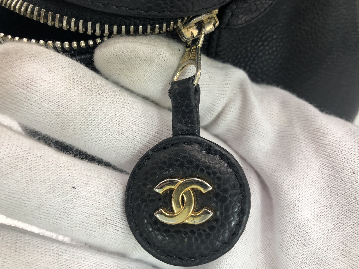 CHANEL Coco Mark Vertical Vanity Bag A01998 Caviar Skin Black Vanity Bag