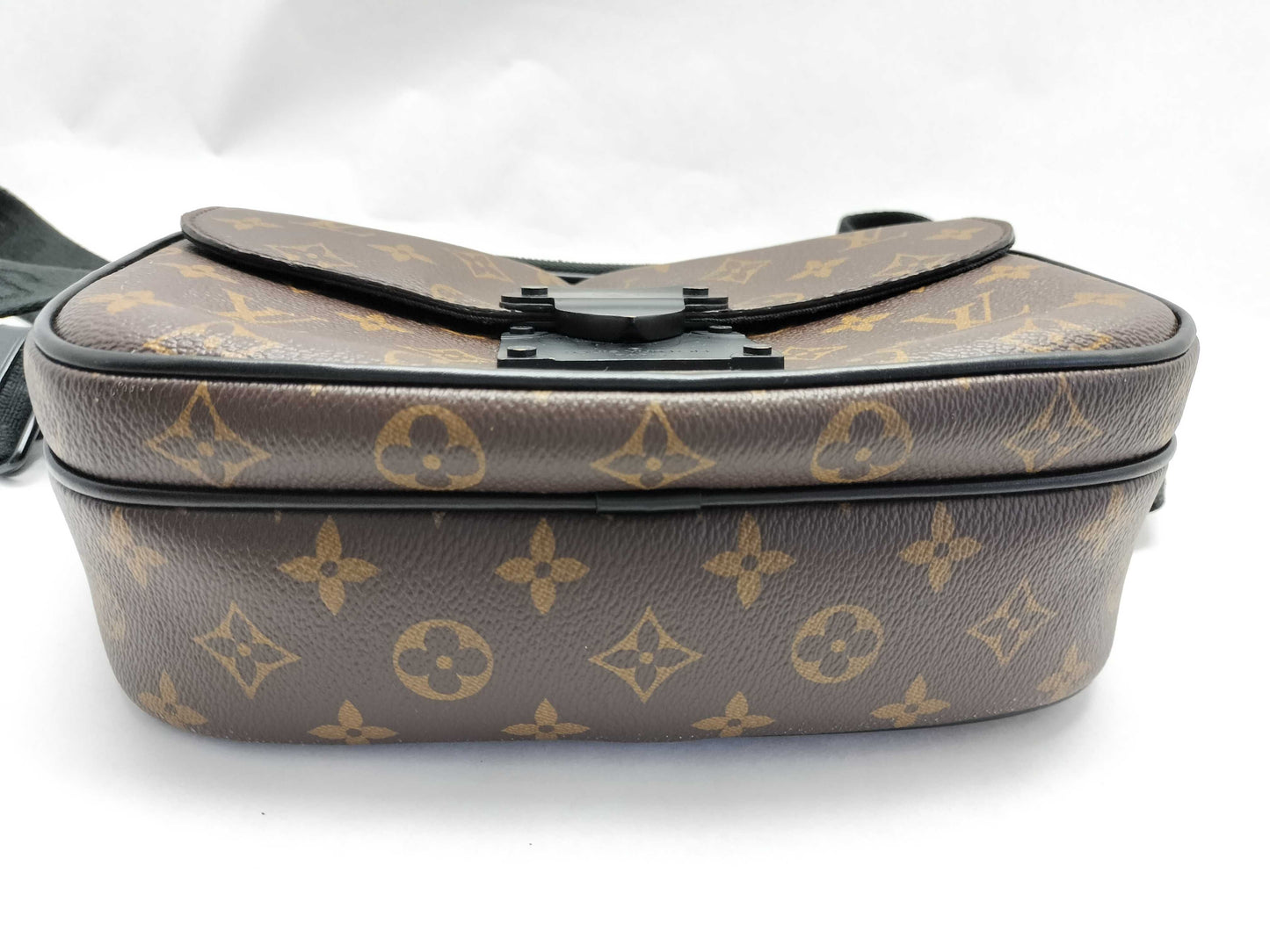 LOUIS VUITTON M45806 Monogram Macassar S-Lock Shoulder Bag, Brown, RFID Enabled