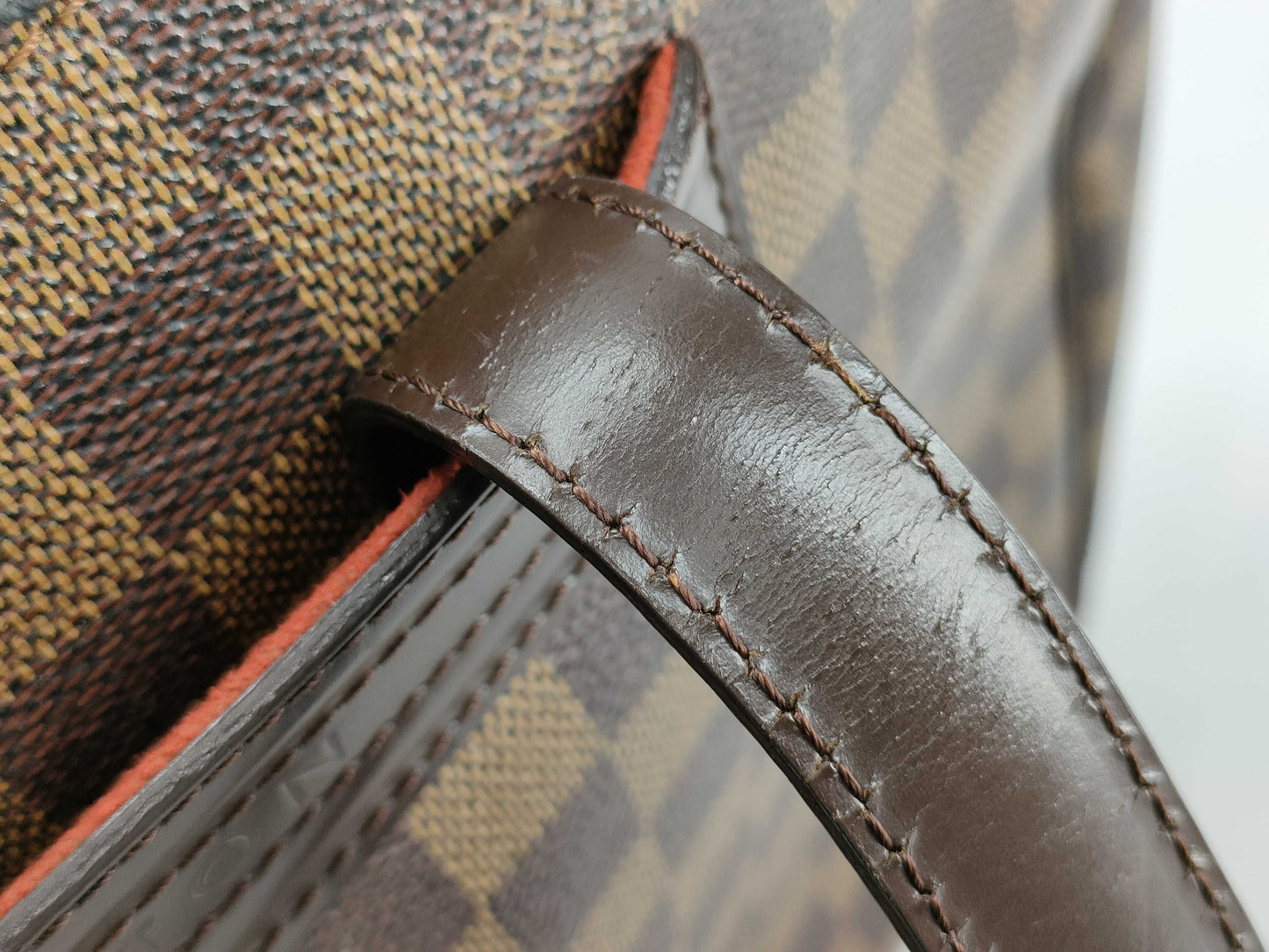 LOUIS VUITTON N51123 Damier Parioli PM Tote Bag, Brown Leather, Damier N51123/AR1002