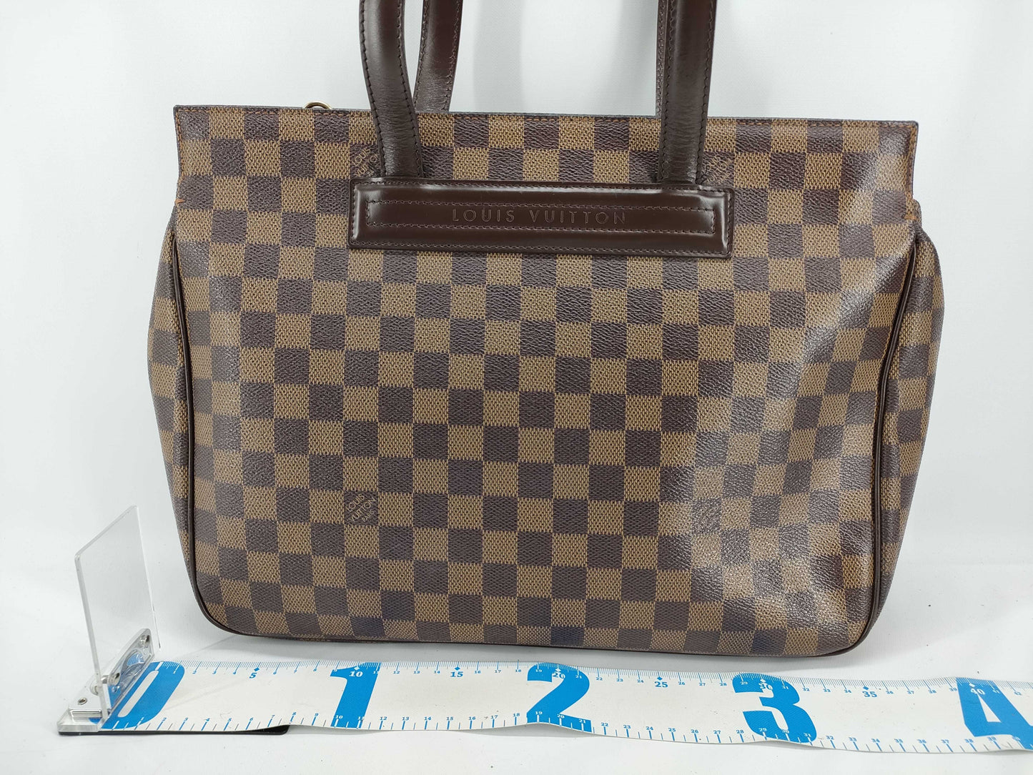 LOUIS VUITTON N51123 Damier Parioli PM Tote Bag, Brown Leather, Damier N51123/AR1002