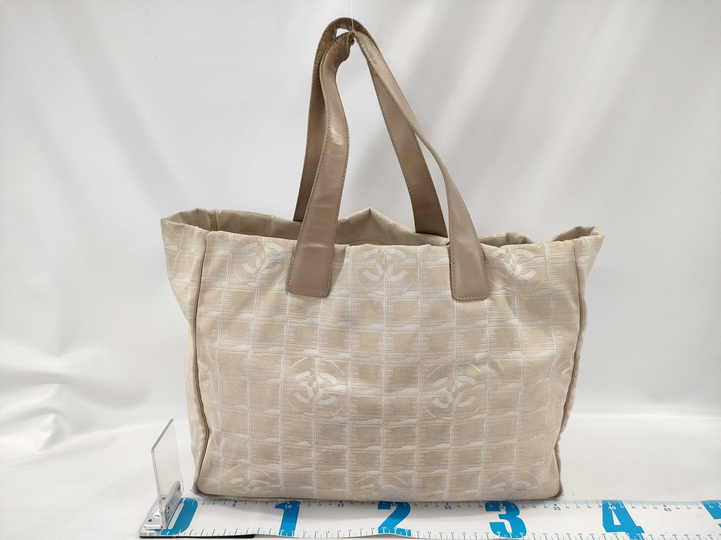 CHANEL New Travel Line Nylon and Leather Tote Bag, Beige with Gold Hardware, 8713604, Handbag