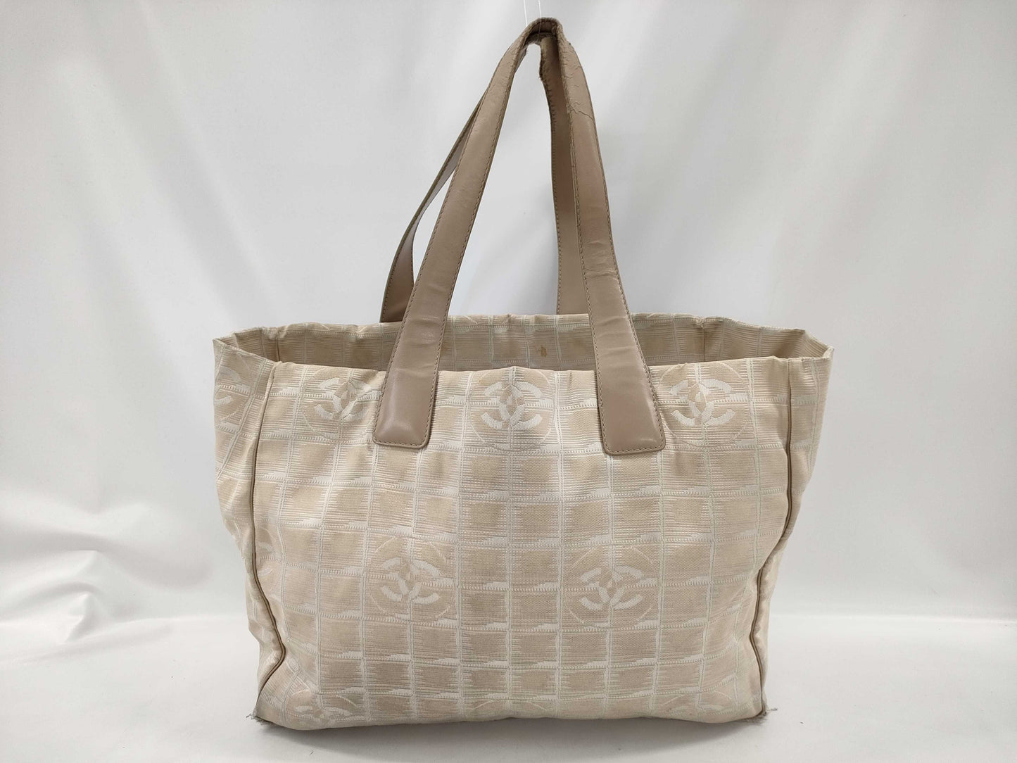 CHANEL New Travel Line Nylon and Leather Tote Bag, Beige with Gold Hardware, 8713604, Handbag