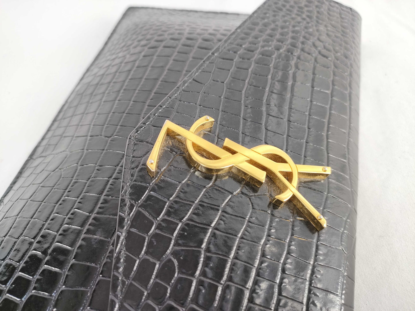 SAINT LAURENT FR-SAINT LAURENT CLUTCH MOC CROC YSL LOGO Clutch Bag