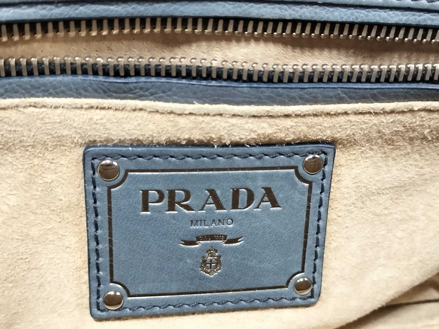 PRADA Prada Mocha Leather Chain Shoulder Bag Blue Shoulder Bag