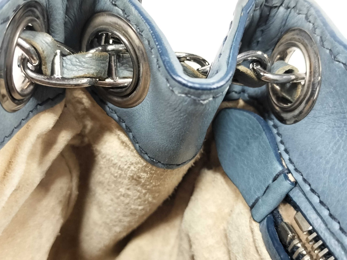 PRADA Prada Mocha Leather Chain Shoulder Bag Blue Shoulder Bag