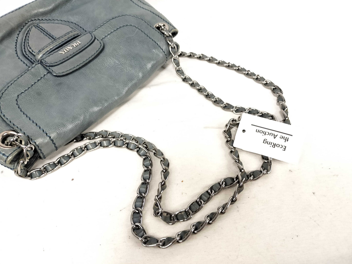 PRADA Prada Mocha Leather Chain Shoulder Bag Blue Shoulder Bag