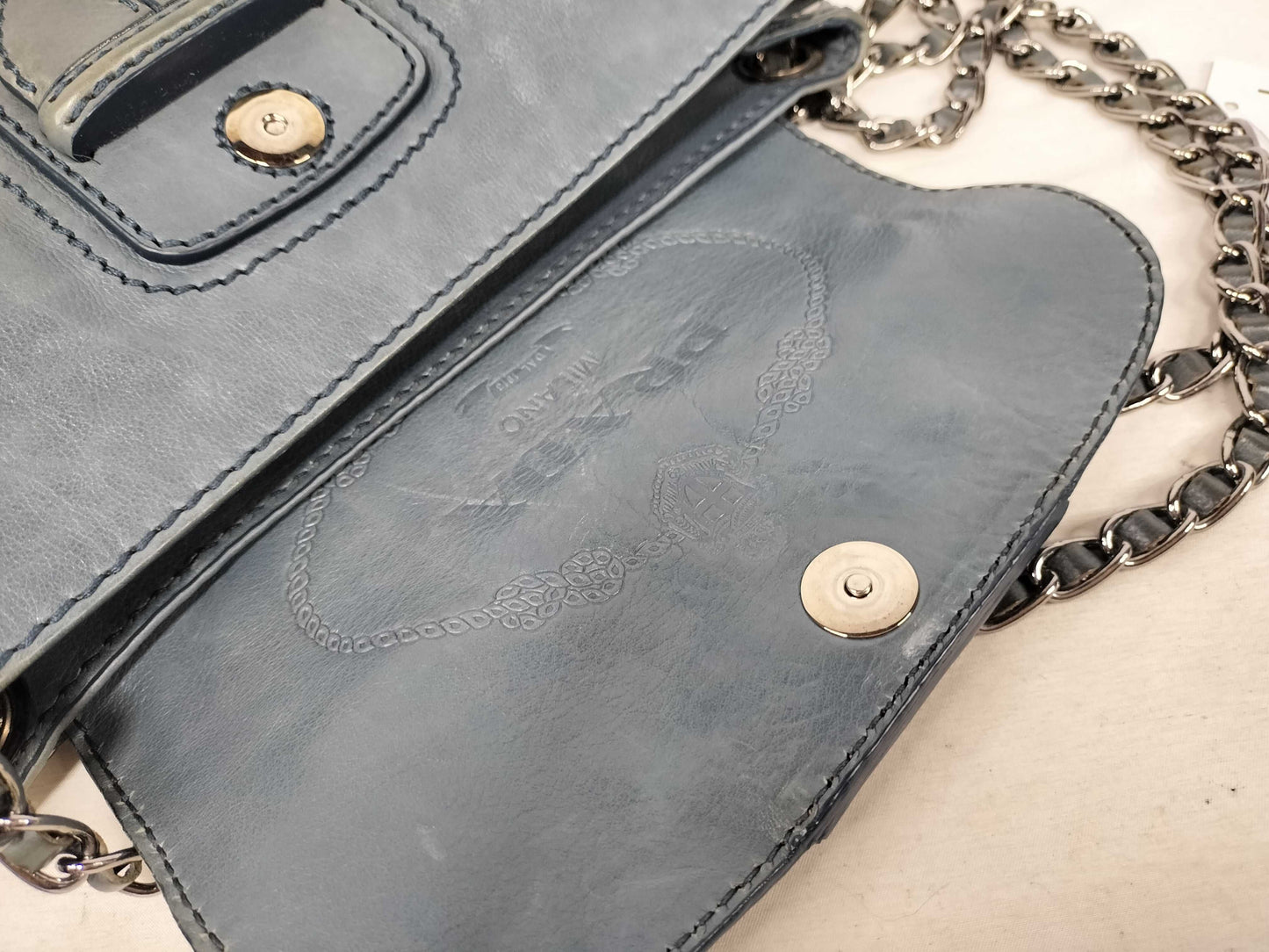 PRADA Prada Mocha Leather Chain Shoulder Bag Blue Shoulder Bag