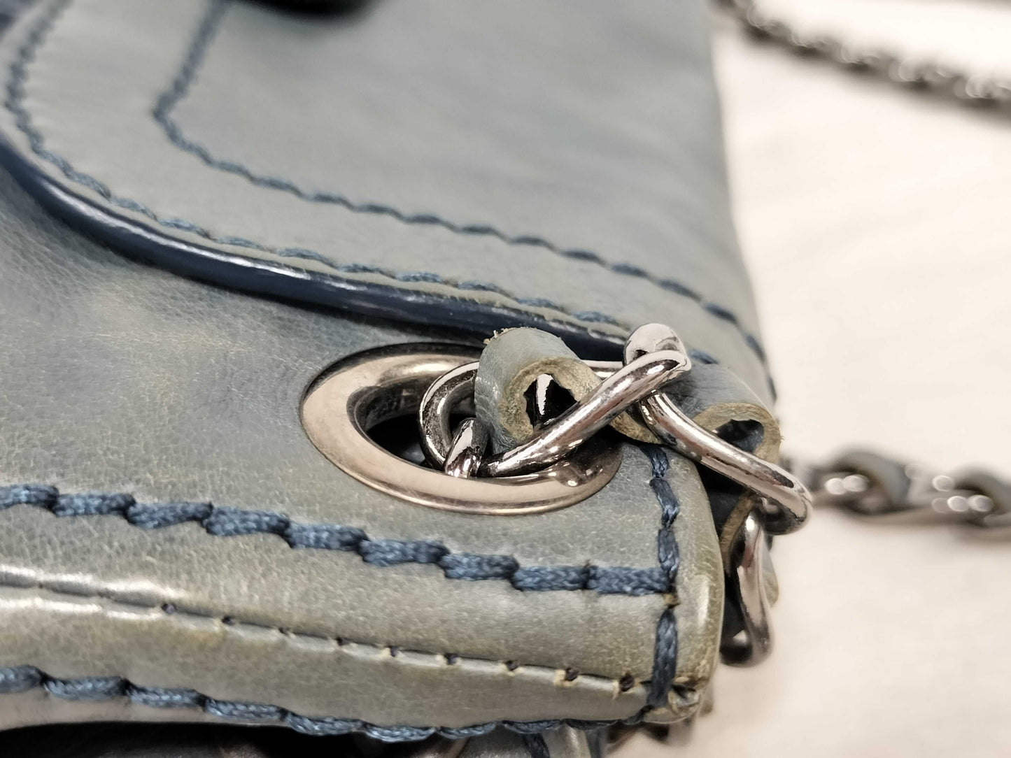 PRADA Prada Mocha Leather Chain Shoulder Bag Blue Shoulder Bag
