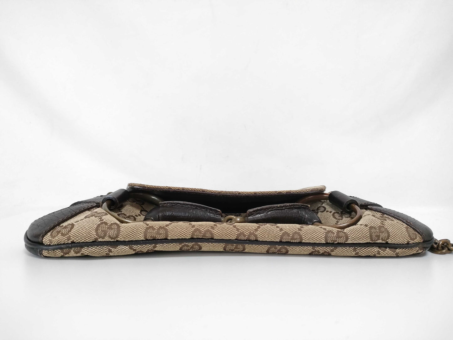GUCCI GG Canvas Shoulder Bag with Horsebit Hardware and GG Pattern
